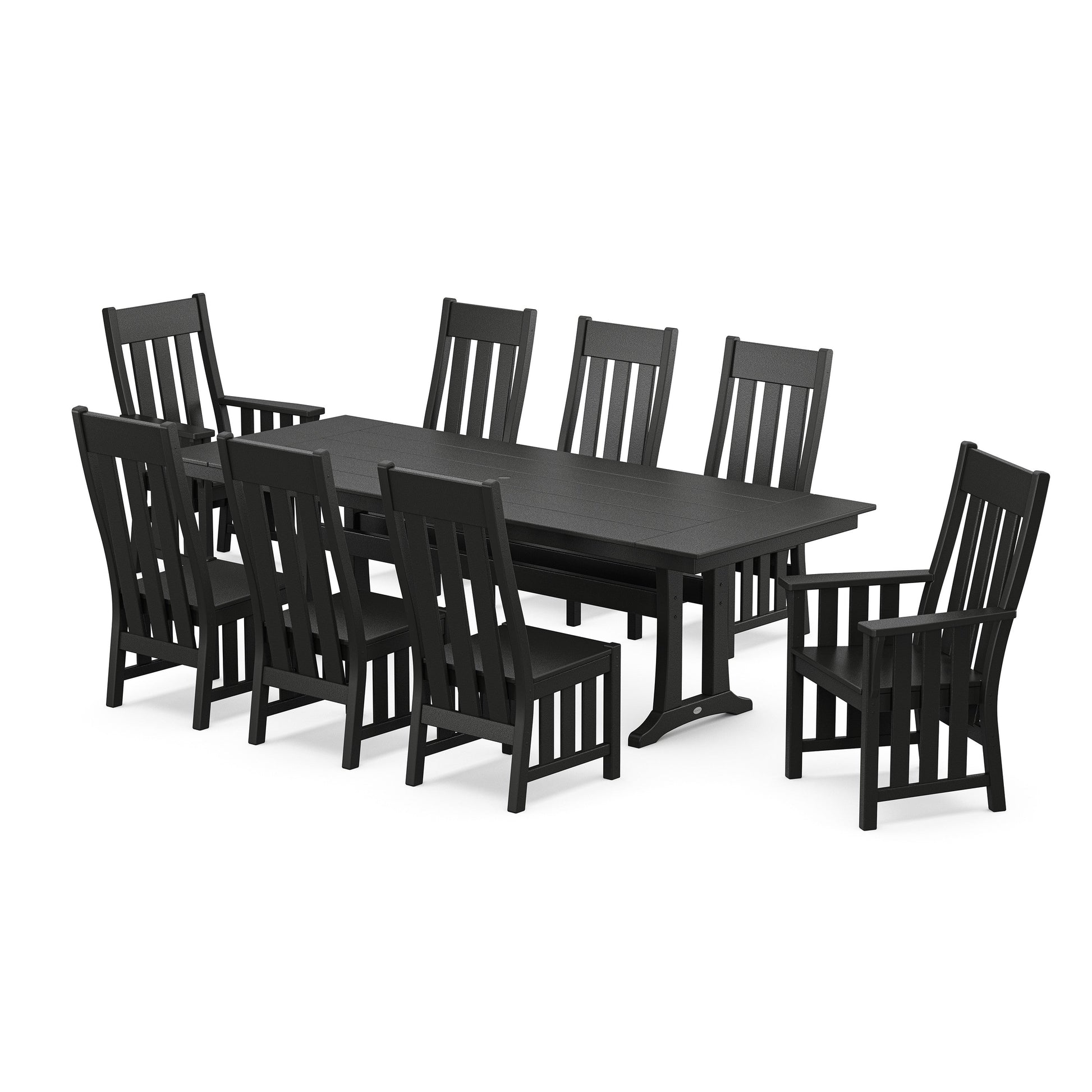 POLYWOOD Acadia 9-Piece Farmhouse Dining Set with Trestle Legs — Black