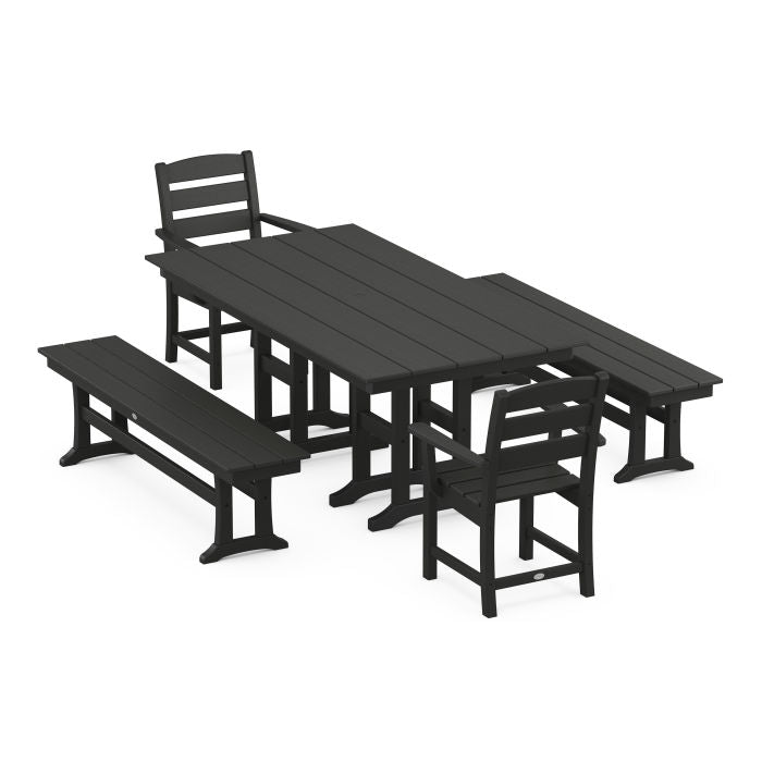 POLYWOOD Lakeside 5-Piece Farmhouse Dining Set with Benches FREE SHIPPING