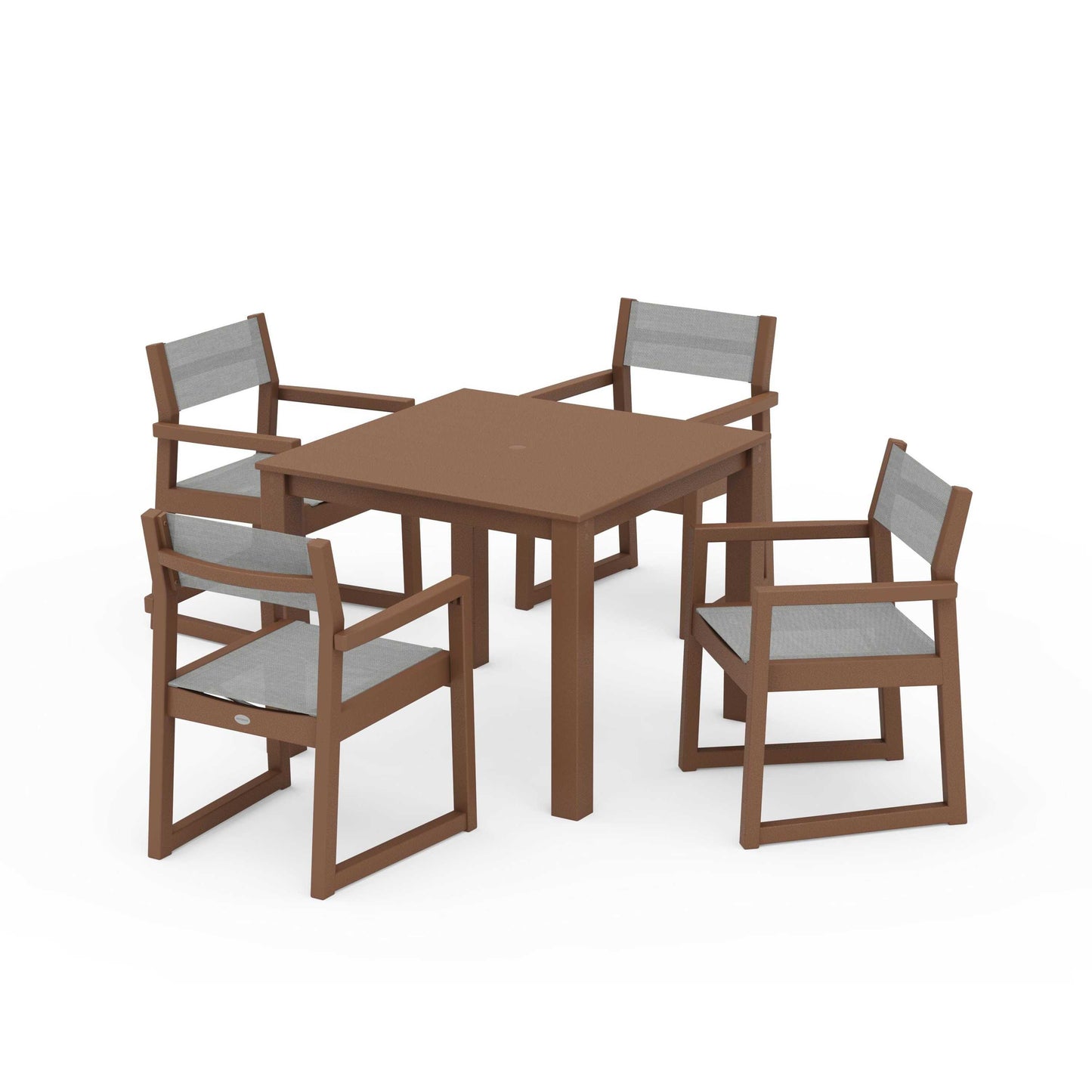 POLYWOOD EDGE Sling Arm Chair 5-Piece Parsons Dining Set — Teak / Metallic Sling
