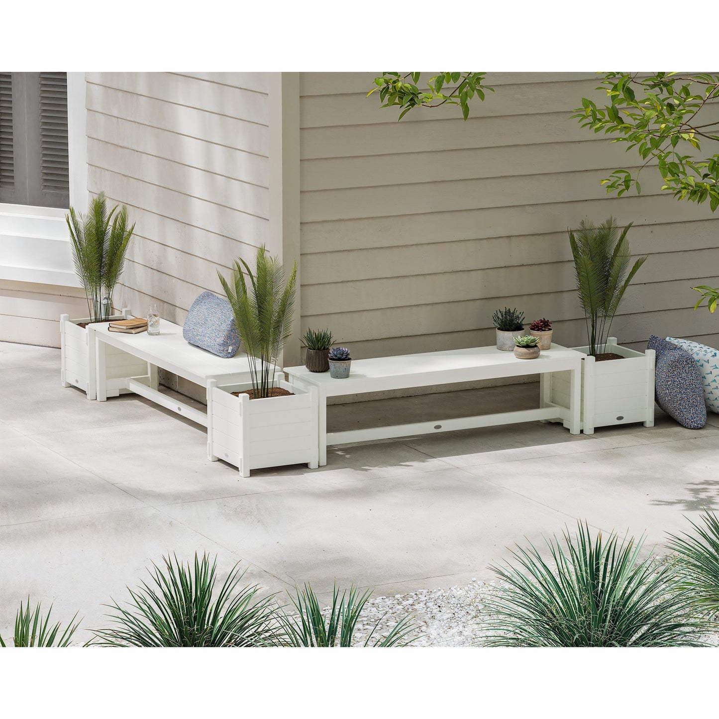 POLYWOOD 60" Nautical L- Shaped Planter Bench Corner Set