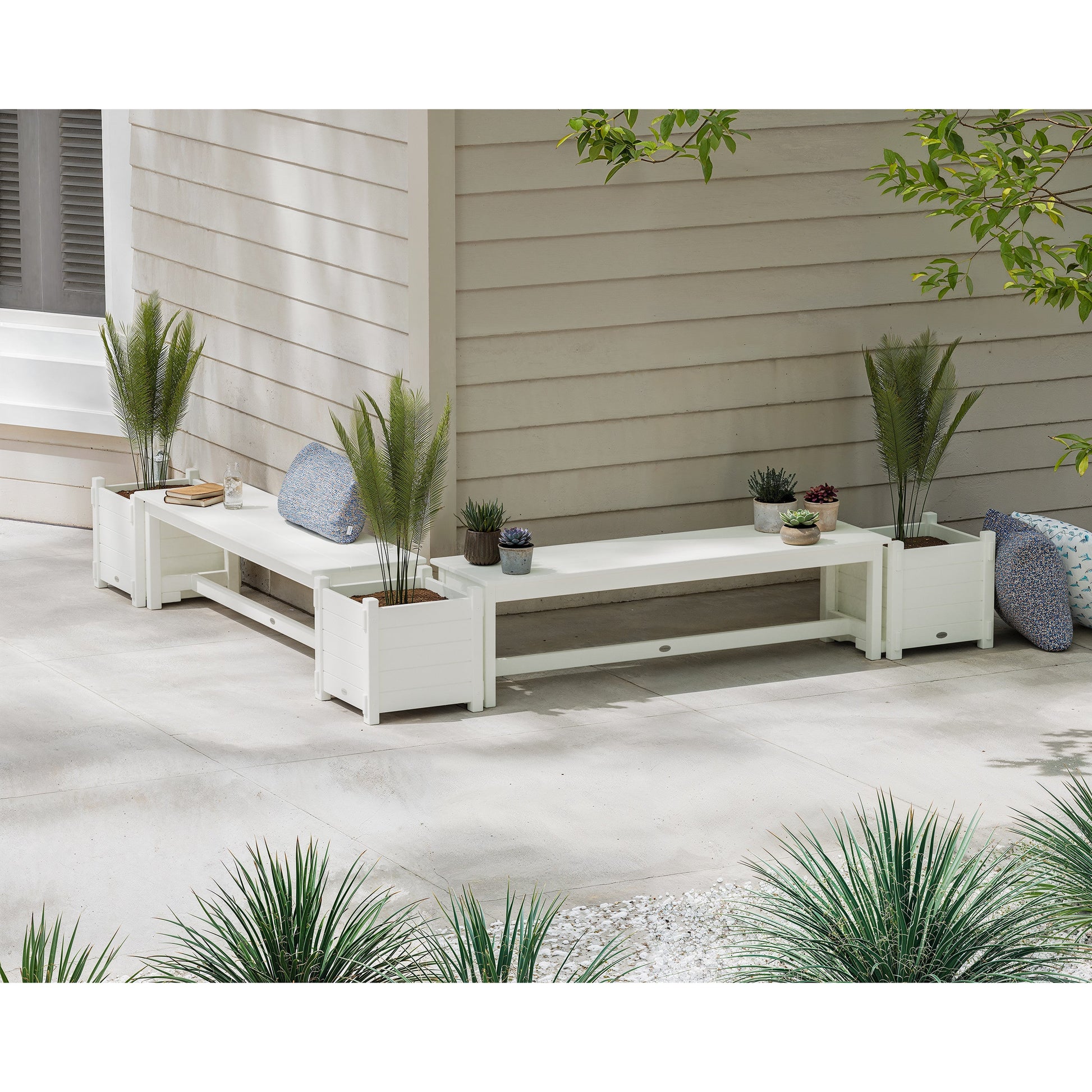 POLYWOOD 60" Nautical L- Shaped Planter Bench Corner Set