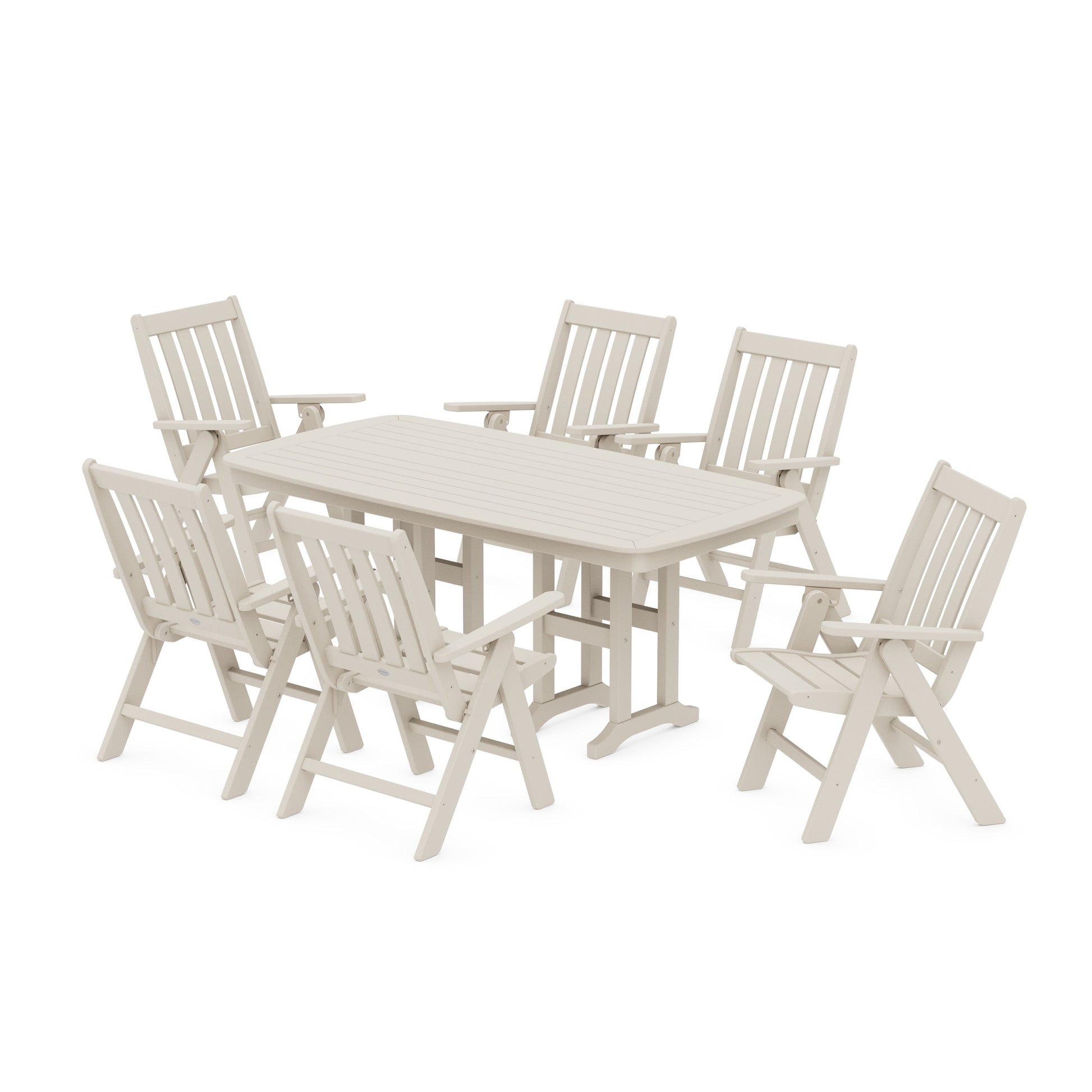 POLYWOOD Vineyard Folding Chair 7-Piece Dining Set — Sand