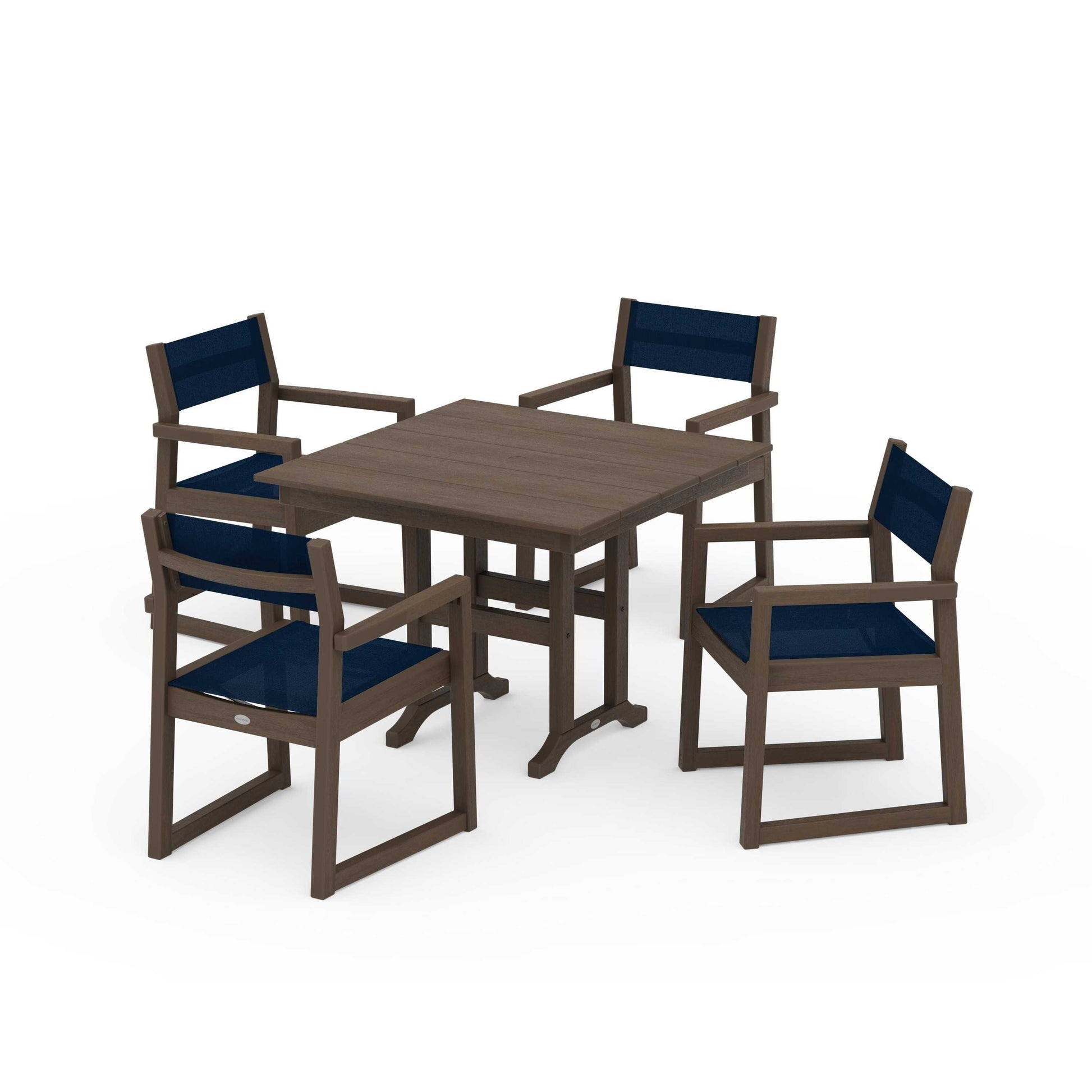 POLYWOOD EDGE Sling Arm Chair 5-Piece Farmhouse Dining Set — Kona / Navy Blue Sling