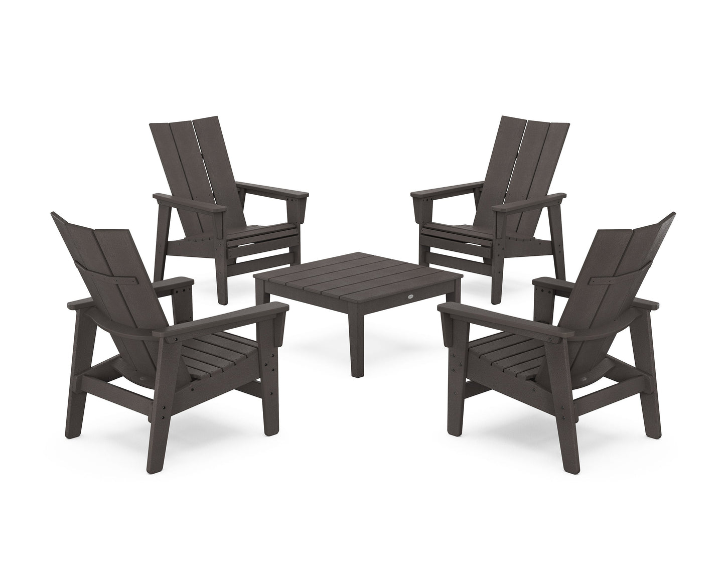 POLYWOOD 5-Piece Modern Grand Upright Adirondack Chair Conversation Group — Vintage Coffee