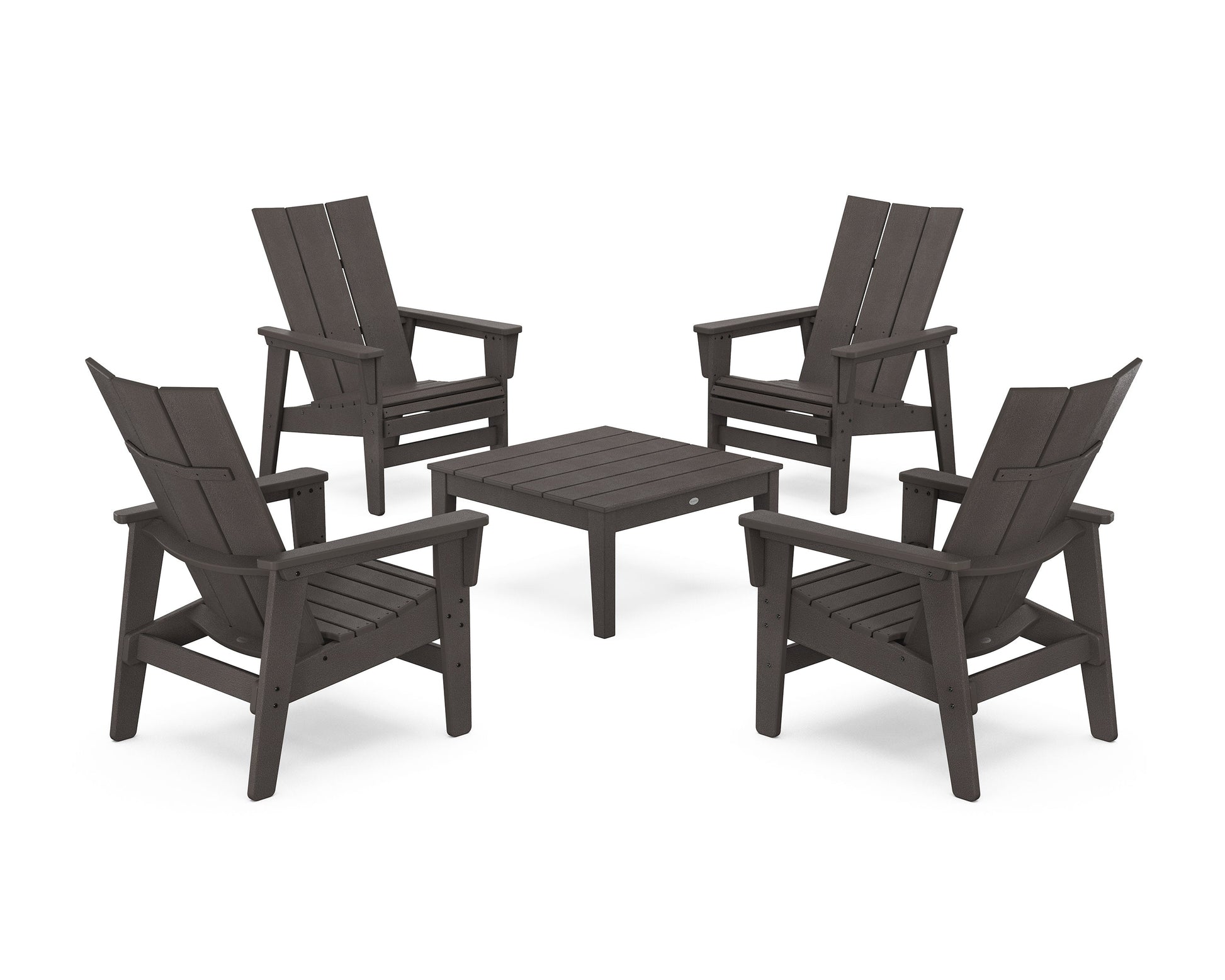 POLYWOOD 5-Piece Modern Grand Upright Adirondack Chair Conversation Group — Vintage Coffee