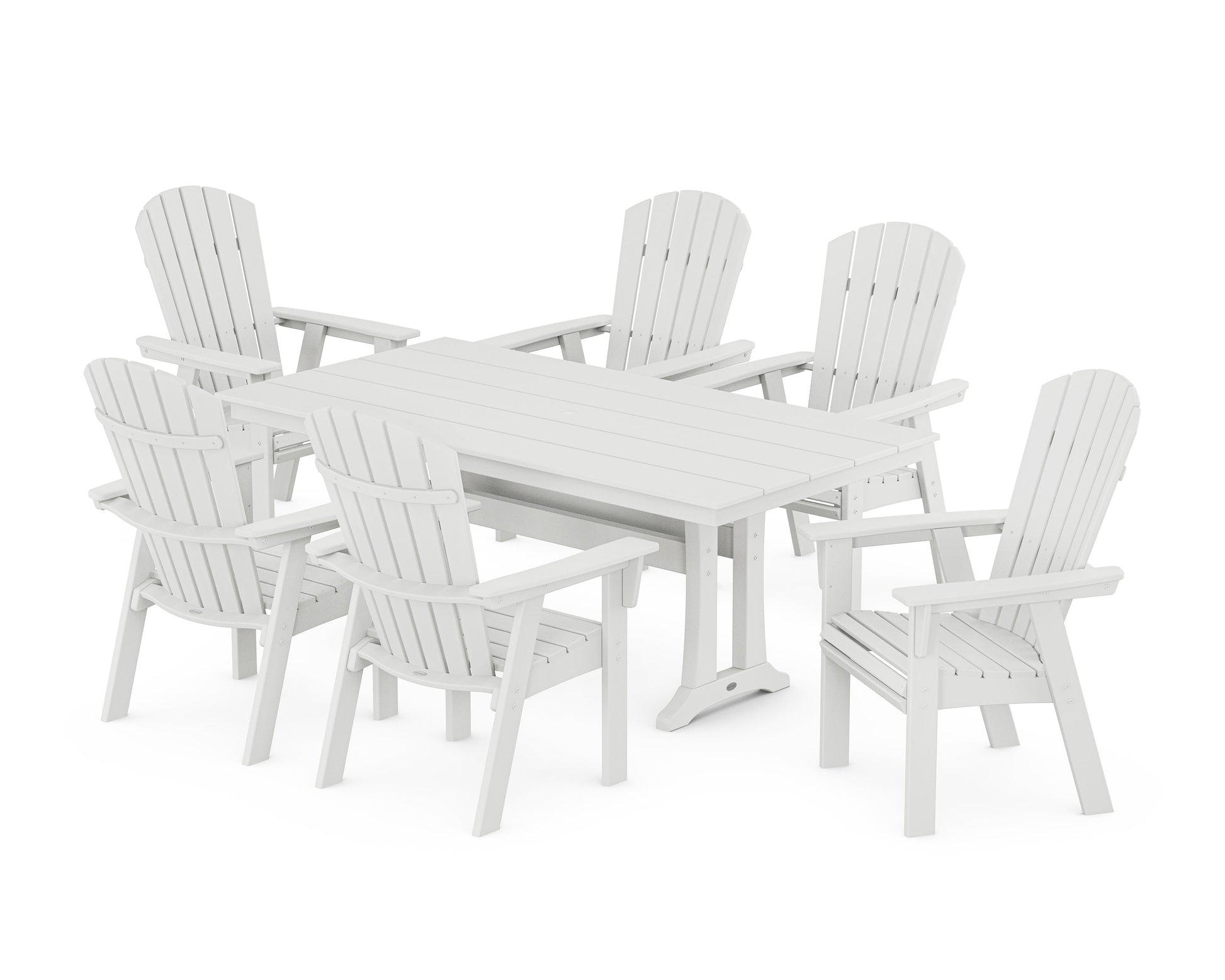 POLYWOOD Nautical Curveback Adirondack 7-Piece Farmhouse Dining Set with Trestle Legs — White