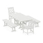 POLYWOOD Chinoiserie 5-Piece Farmhouse Dining Set with Benches — Vintage White