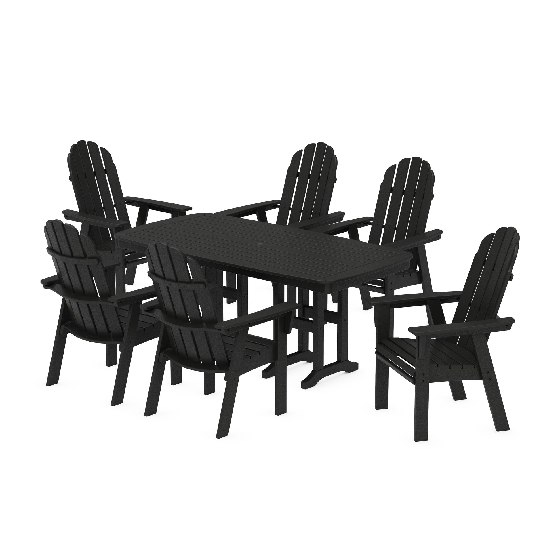 POLYWOOD Vineyard Curveback Adirondack Chair 7-Piece Dining Set — Black