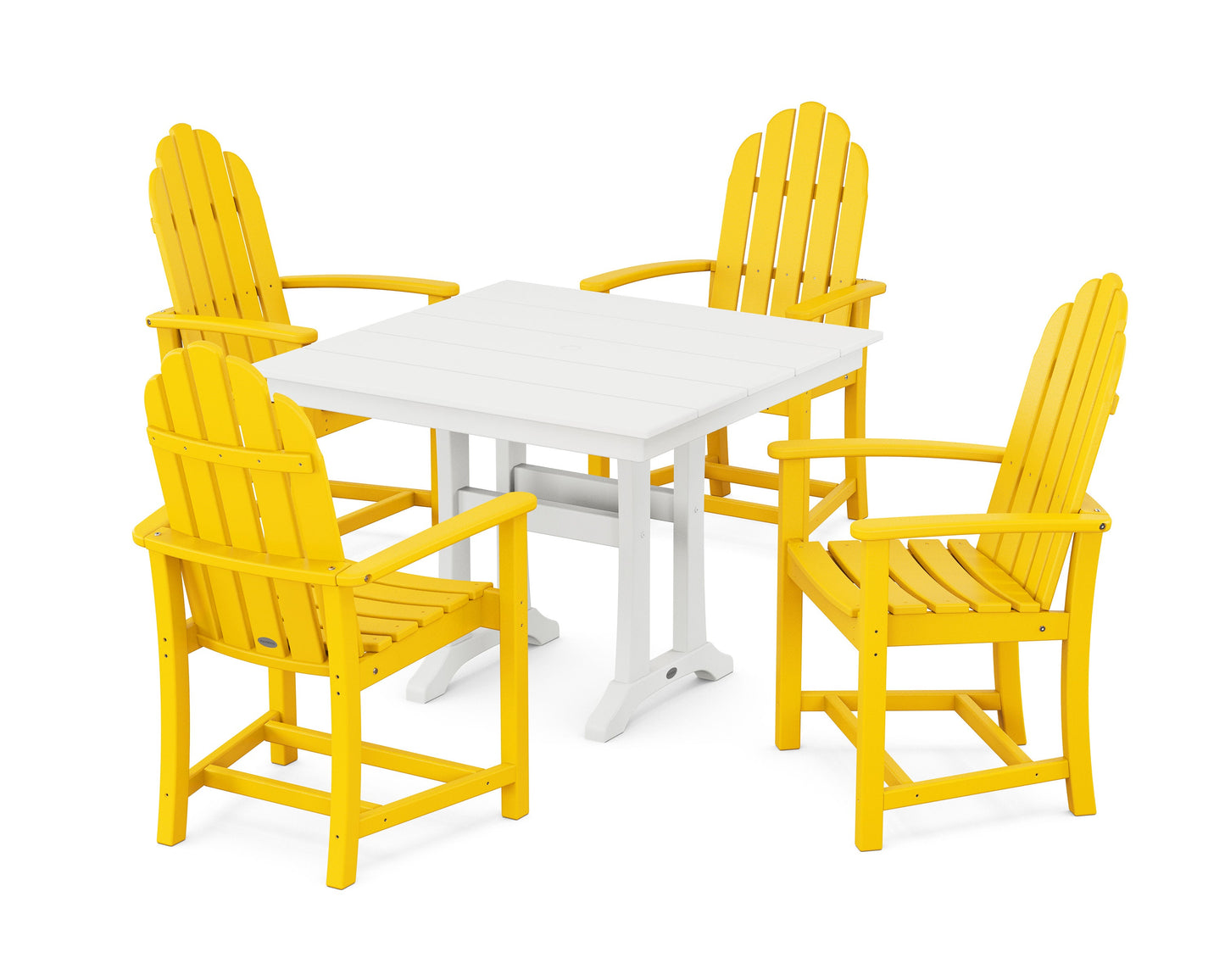 POLYWOOD Classic Adirondack 5-Piece Farmhouse Dining Set With Trestle Legs — Lemon / White