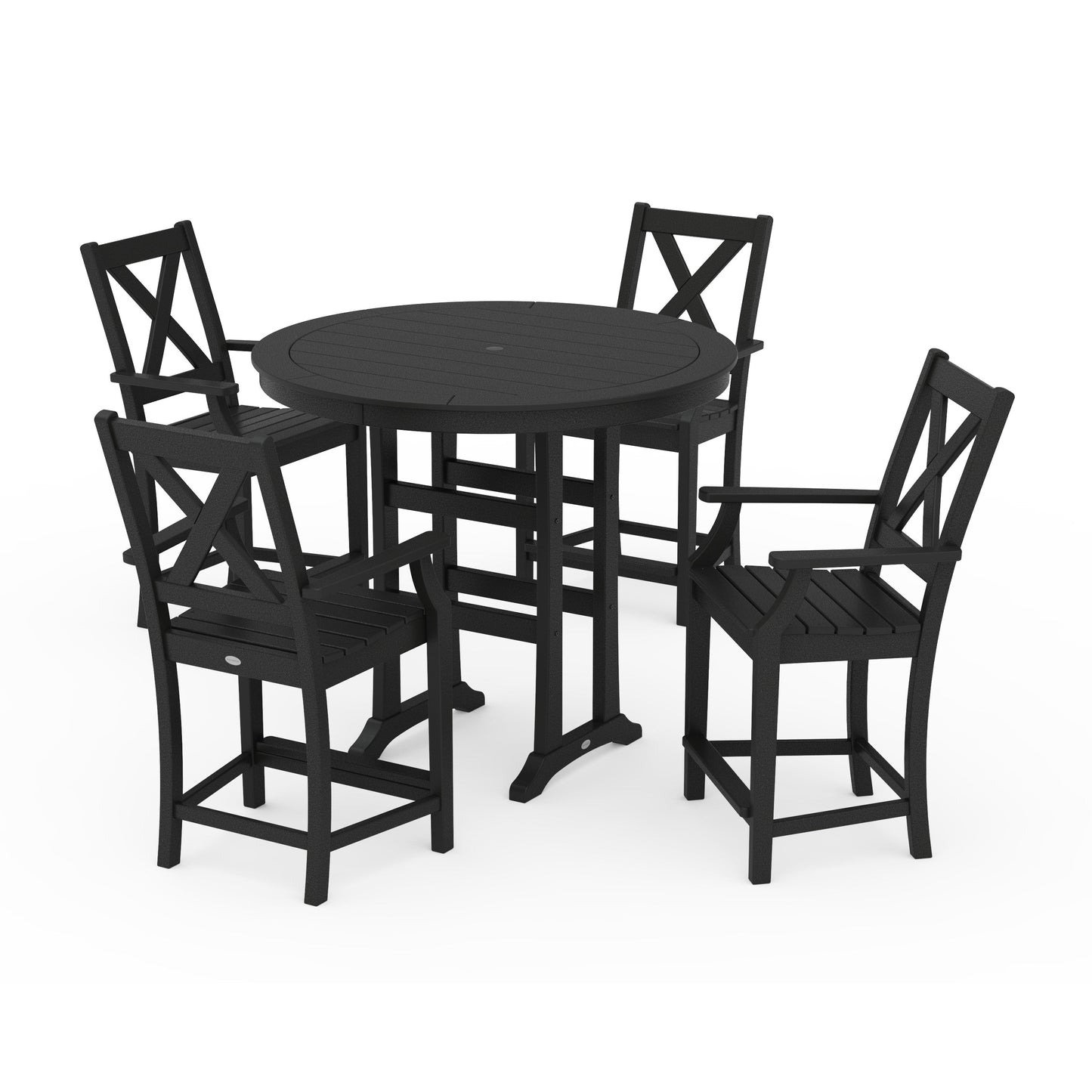 POLYWOOD Braxton 5-Piece Nautical Trestle Arm Chair Counter Set — Black