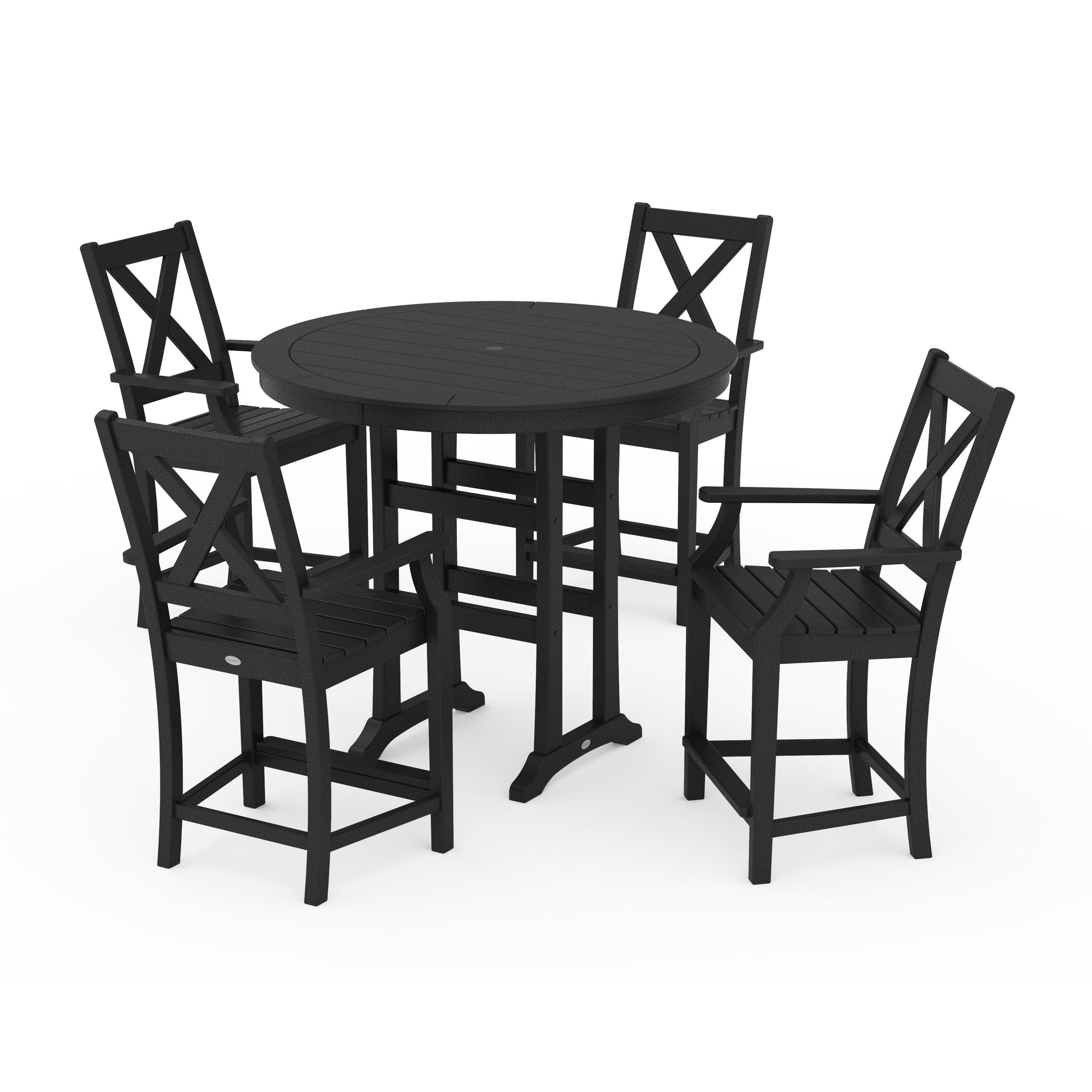 POLYWOOD Braxton 5-Piece Nautical Trestle Arm Chair Counter Set — Black