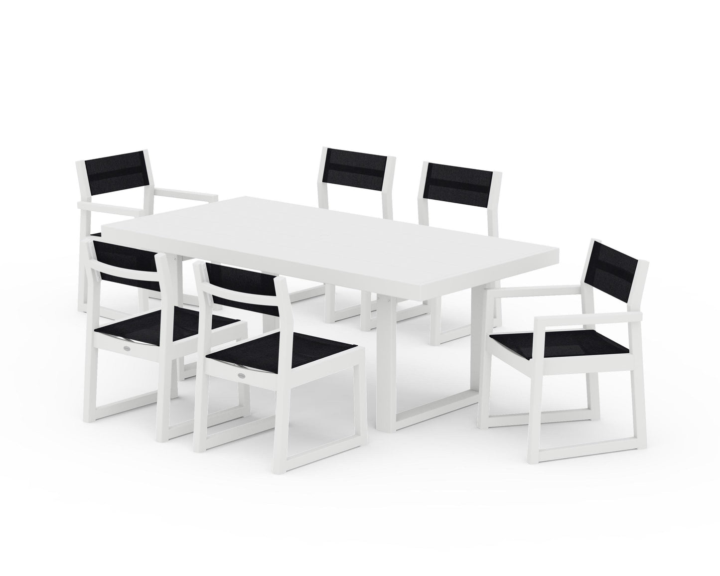 POLYWOOD EDGE Sling 7-Piece Dining Set — White / Black Sling