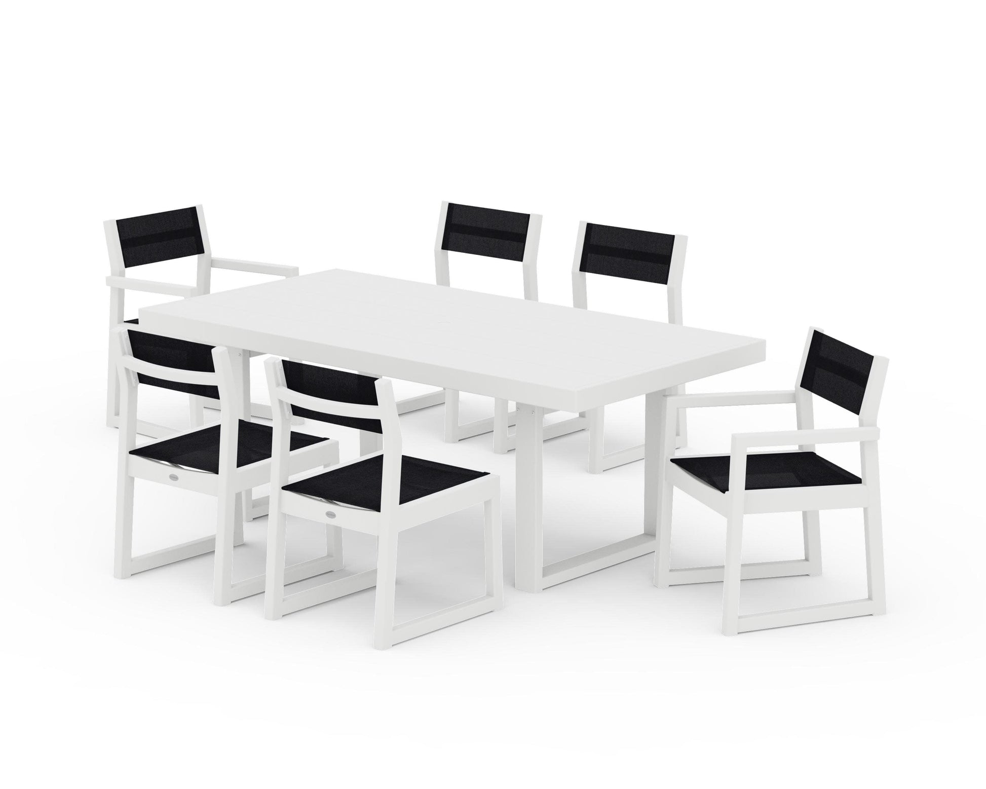 POLYWOOD EDGE Sling 7-Piece Dining Set — White / Black Sling