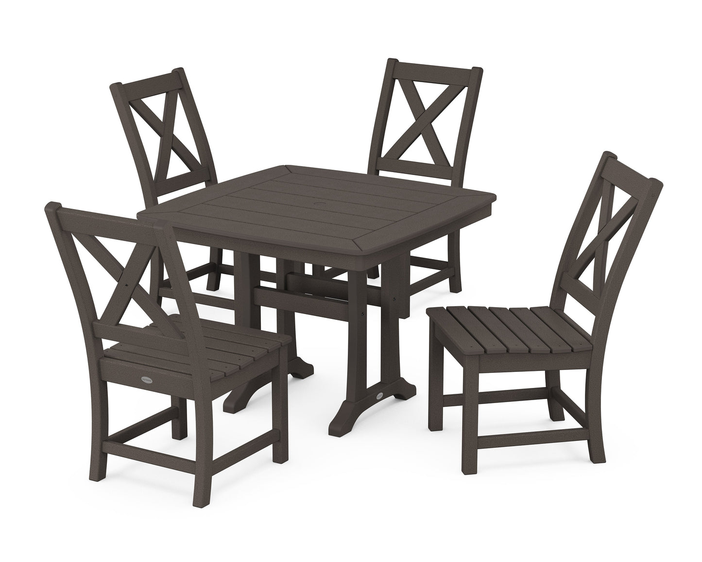 POLYWOOD Braxton Side Chair 5-Piece Dining Set with Trestle Legs — Vintage Coffee