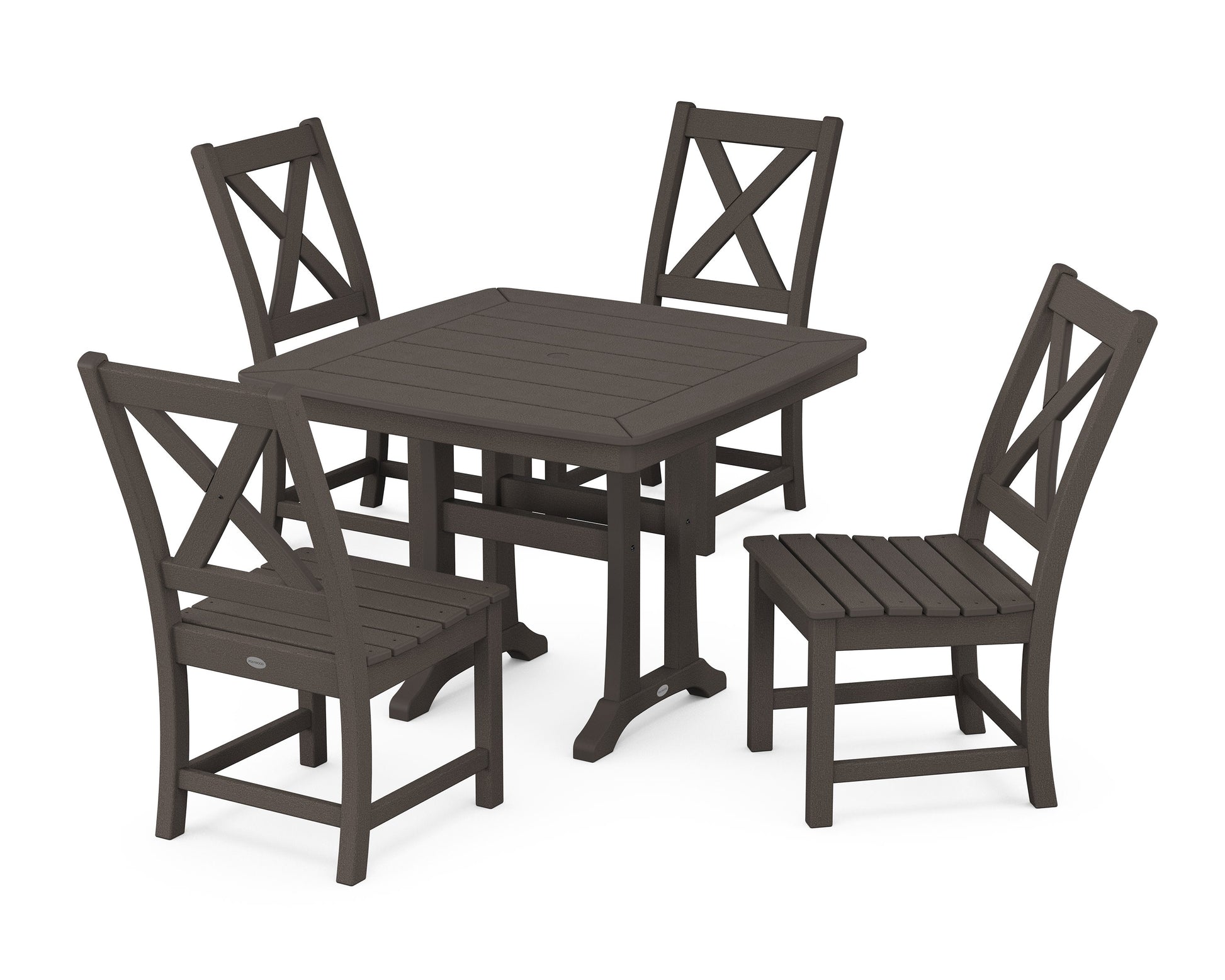 POLYWOOD Braxton Side Chair 5-Piece Dining Set with Trestle Legs — Vintage Coffee