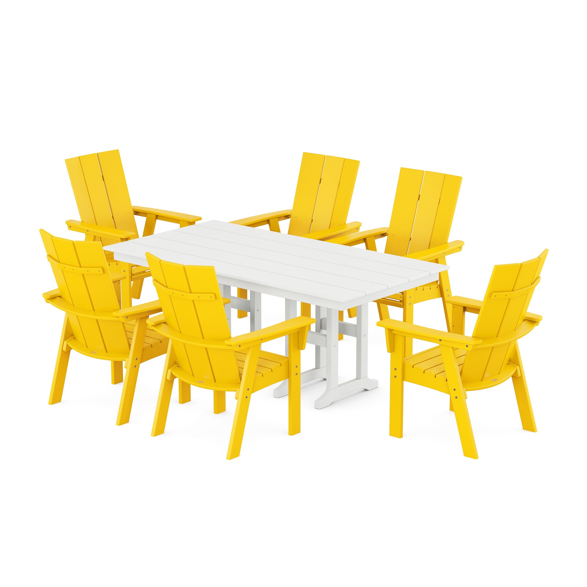 POLYWOOD Modern Curveback Adirondack 7-Piece Farmhouse Dining Set — Lemon / White