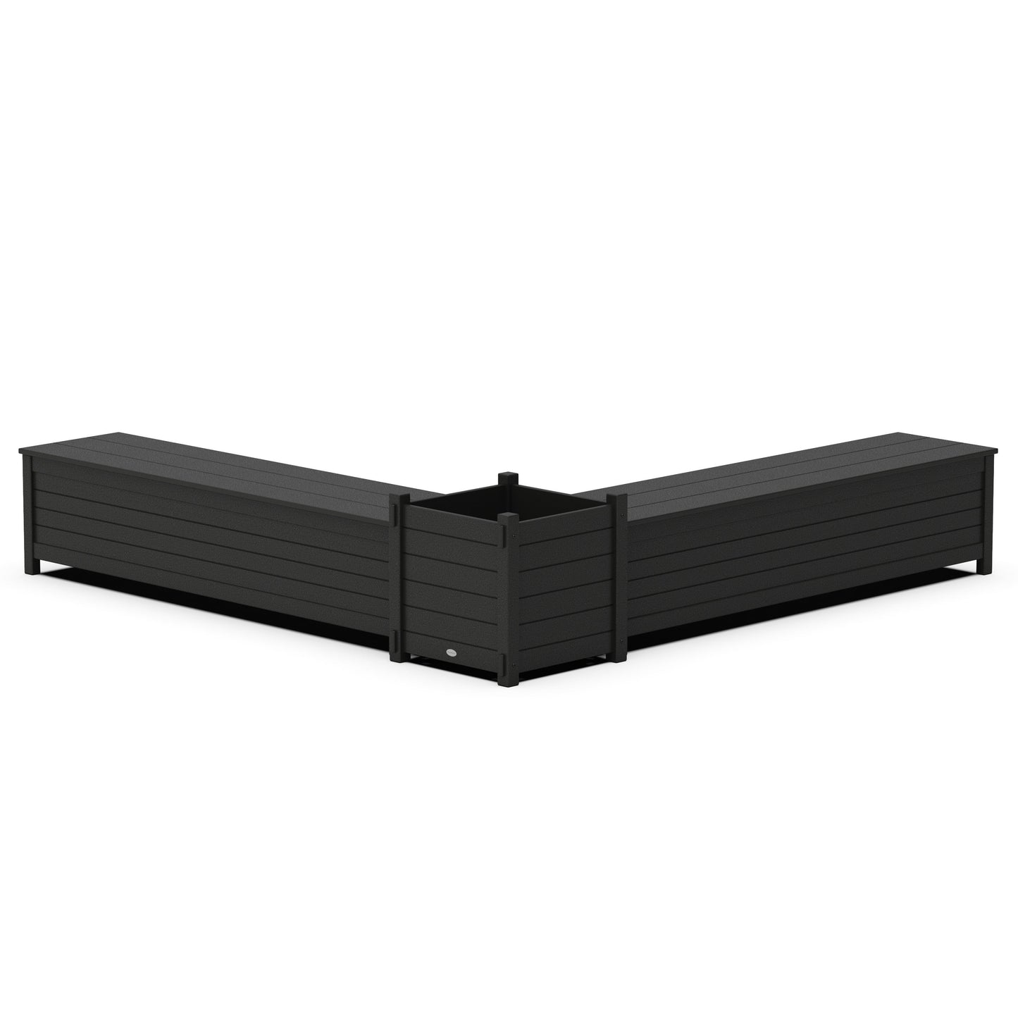 POLYWOOD 72" Nautical L- Shaped Planter Storage Bench Set- Large — Black