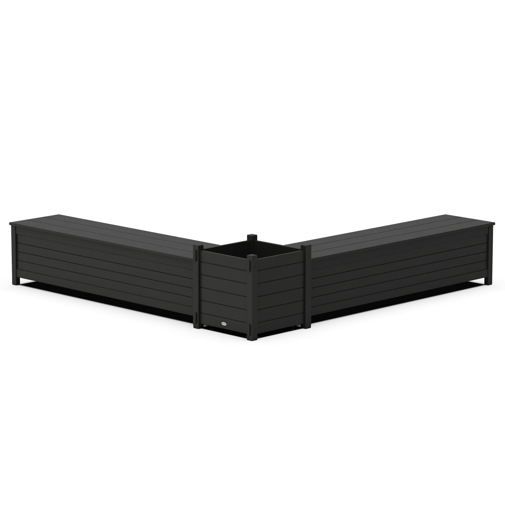 POLYWOOD 72" Nautical L- Shaped Planter Storage Bench Set- Large — Black