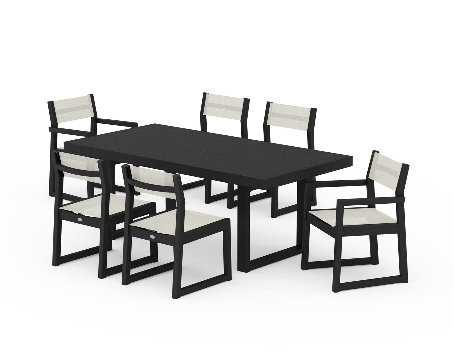 POLYWOOD EDGE Sling 7-Piece Dining Set — Black / Parchment Sling