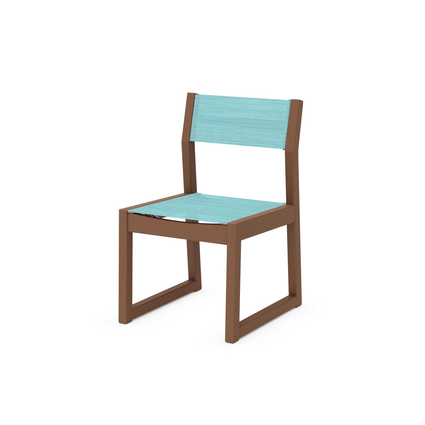 POLYWOOD EDGE Sling Dining Side Chair — Teak / Dupioni Aquamarine Sling