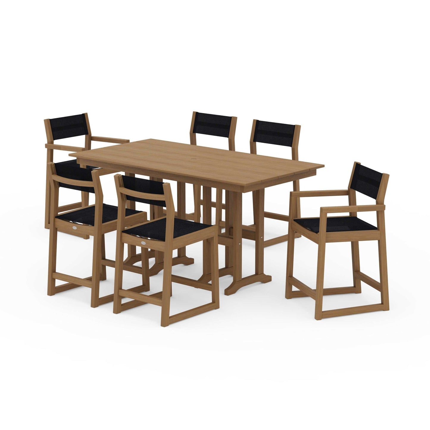 POLYWOOD EDGE Sling 7-Piece Farmhouse Counter Set with Trestle Legs — Natural / Black Sling