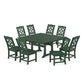 POLYWOOD Chinoiserie 9-Piece Square Side Chair Dining Set with Trestle Legs — Green