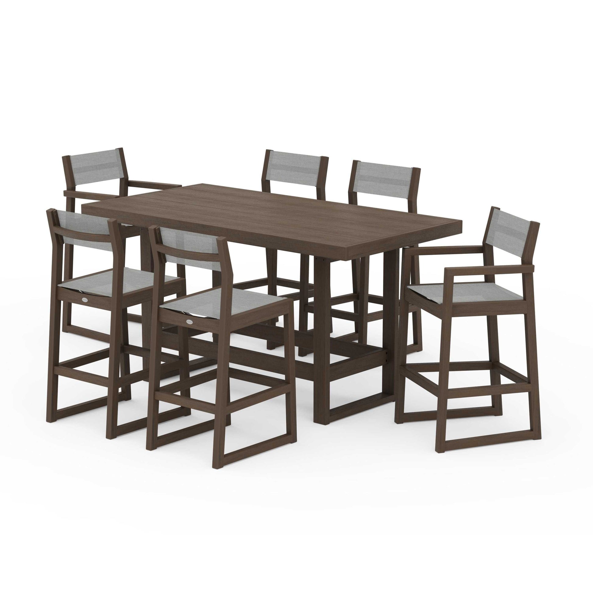 POLYWOOD EDGE Sling 7-Piece Bar Table Set — Kona / Metallic Sling