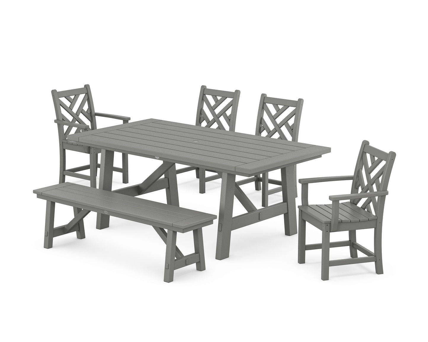 POLYWOOD Chippendale 6-Piece Rustic Farmhouse Dining Set With Bench — Slate Grey