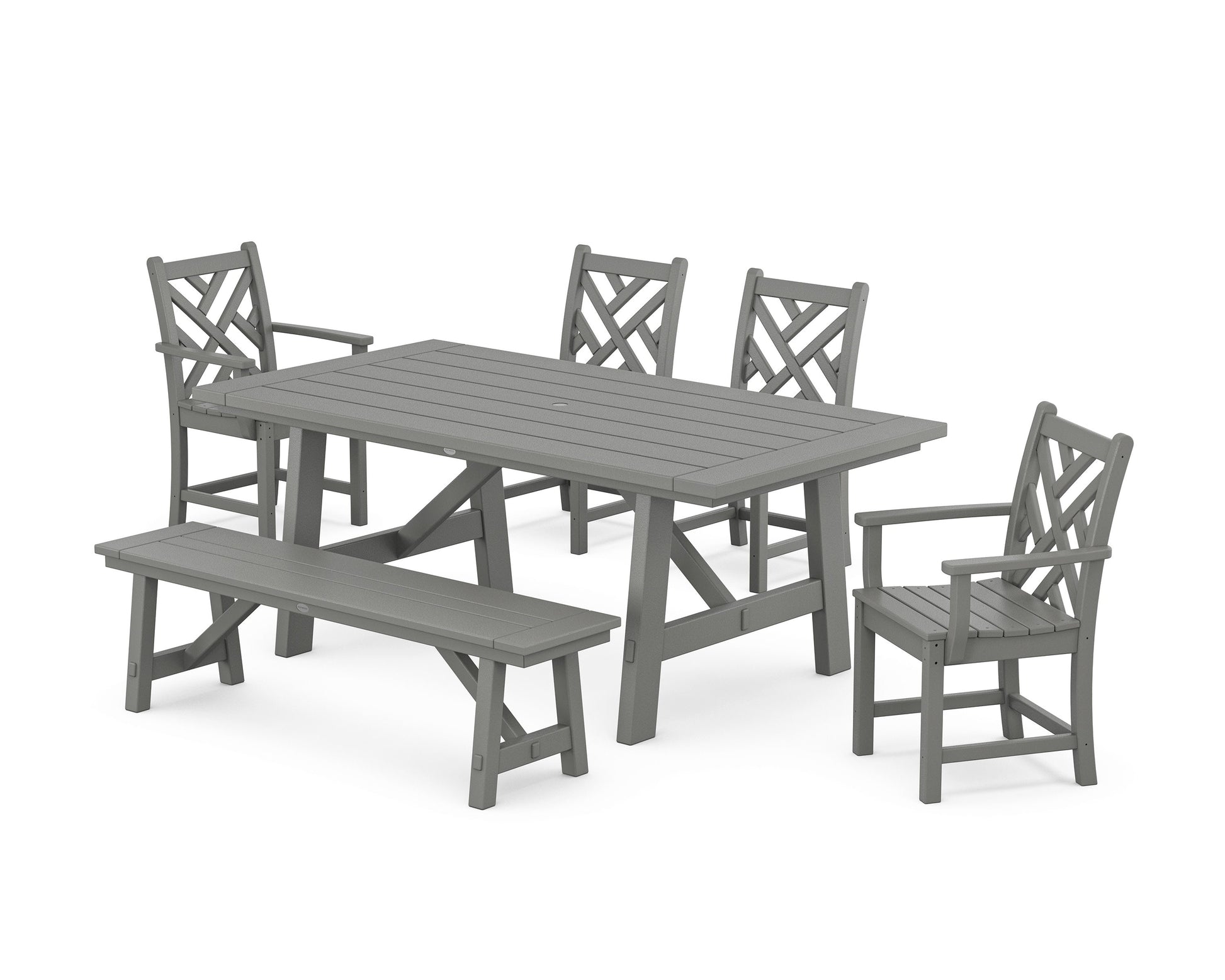POLYWOOD Chippendale 6-Piece Rustic Farmhouse Dining Set With Bench — Slate Grey