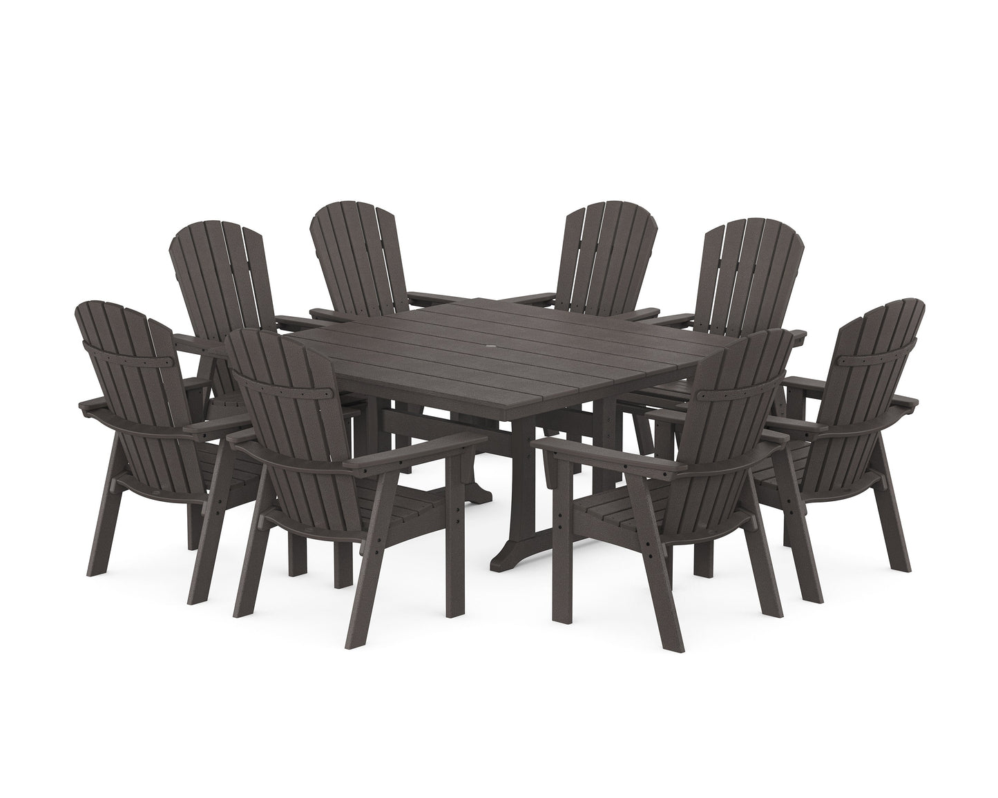 POLYWOOD Nautical Curveback Adirondack 9-Piece Square Dining Set with Trestle Legs — Vintage Coffee