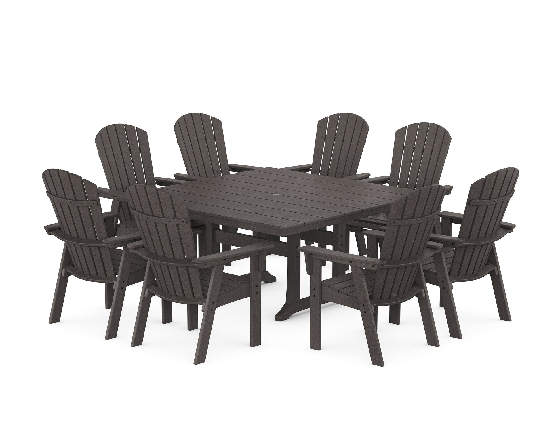 POLYWOOD Nautical Curveback Adirondack 9-Piece Square Dining Set with Trestle Legs — Vintage Coffee