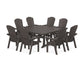 POLYWOOD Nautical Curveback Adirondack 9-Piece Square Dining Set with Trestle Legs — Vintage Coffee