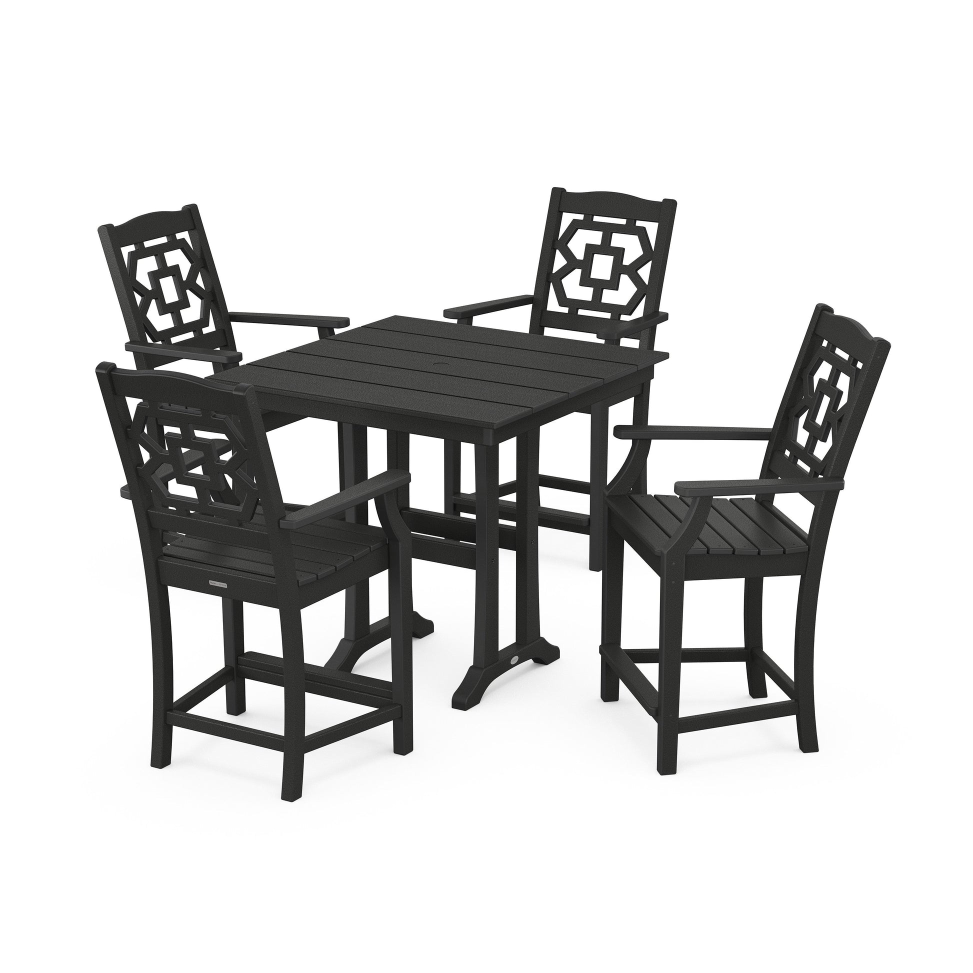 POLYWOOD Chinoiserie 5-Piece Farmhouse Counter Set with Trestle Legs — Black