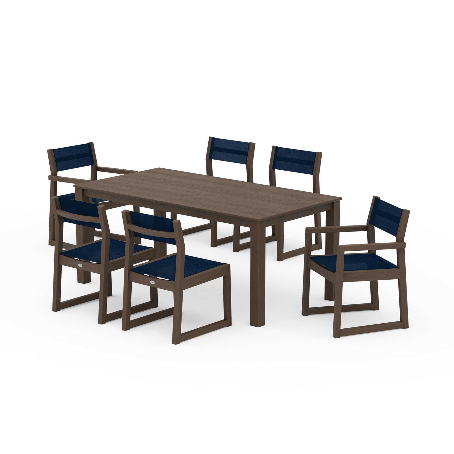 POLYWOOD EDGE Sling 7-Piece Parsons Dining Set — Kona / Navy Blue Sling
