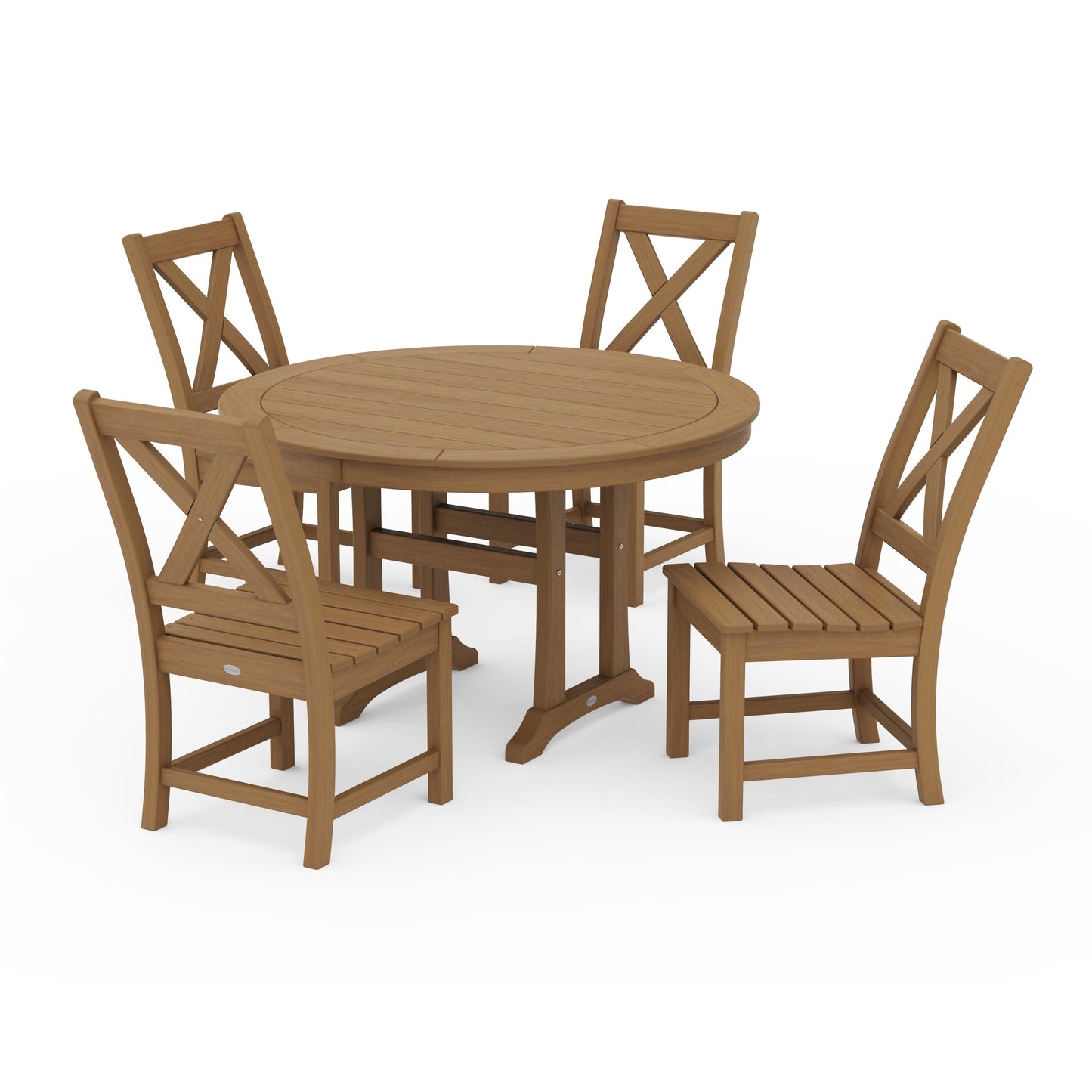 POLYWOOD Braxton Side Chair 5-Piece Round Dining Set With Trestle Legs — Natural