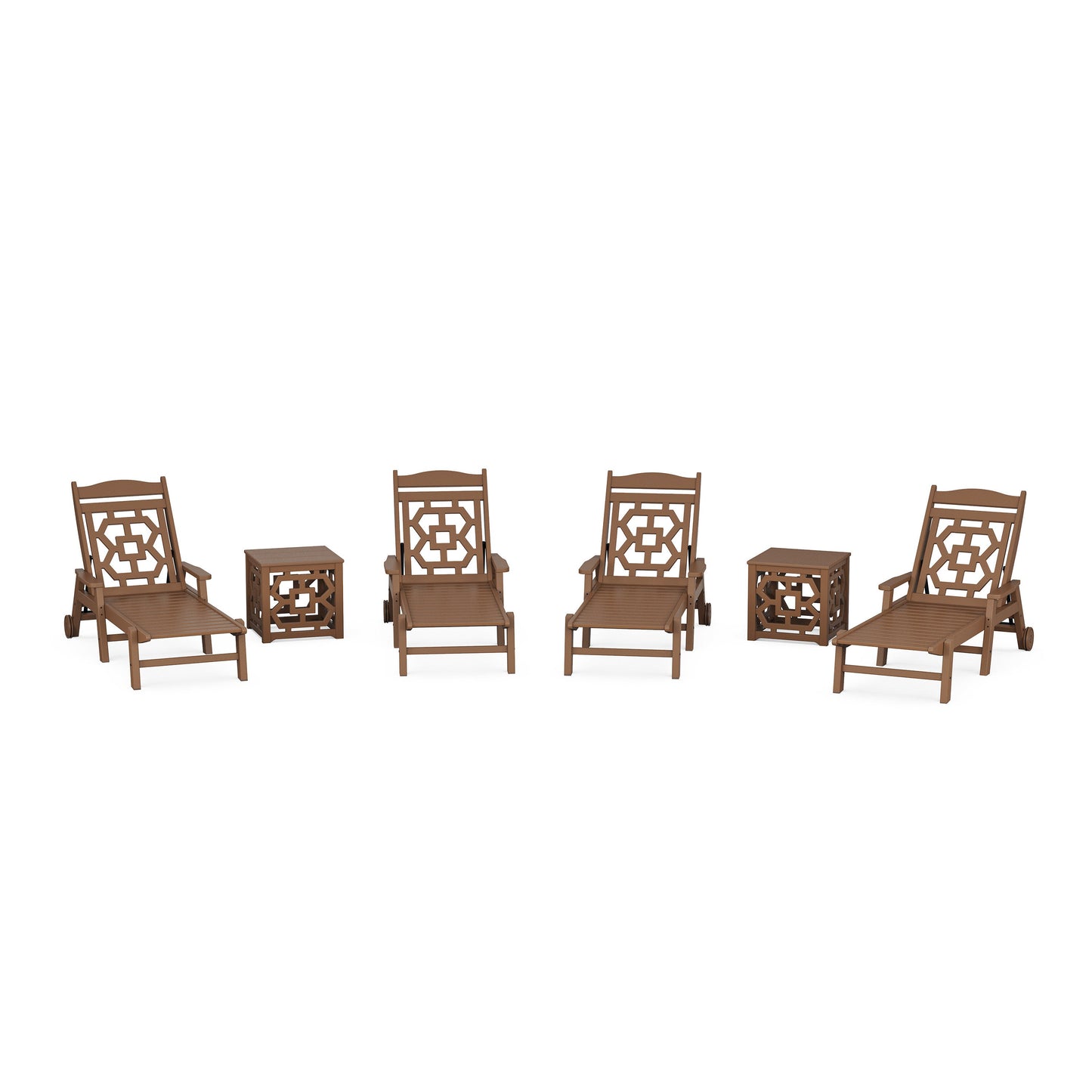 POLYWOOD Chinoiserie 6-Piece Chaise Set — Teak
