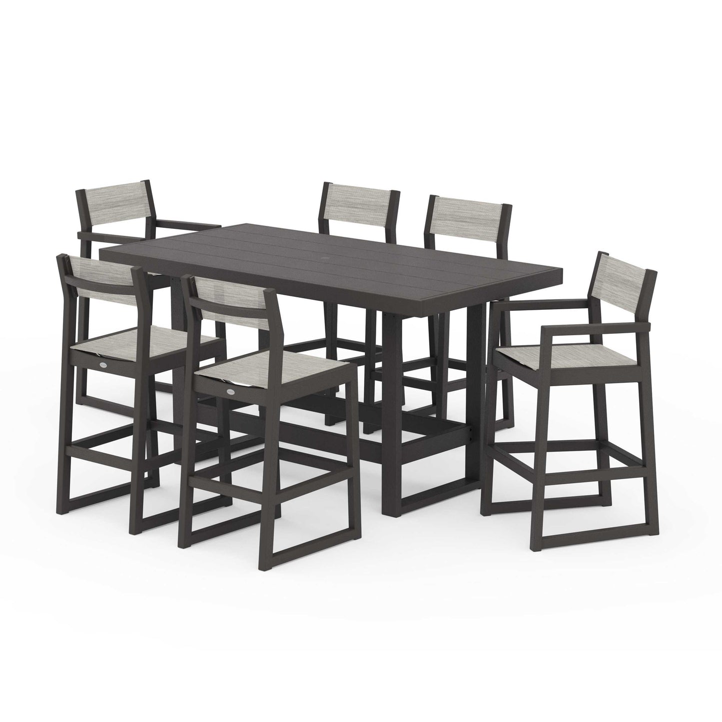 POLYWOOD EDGE Sling 7-Piece Bar Table Set — Vintage Coffee / Birch Sling