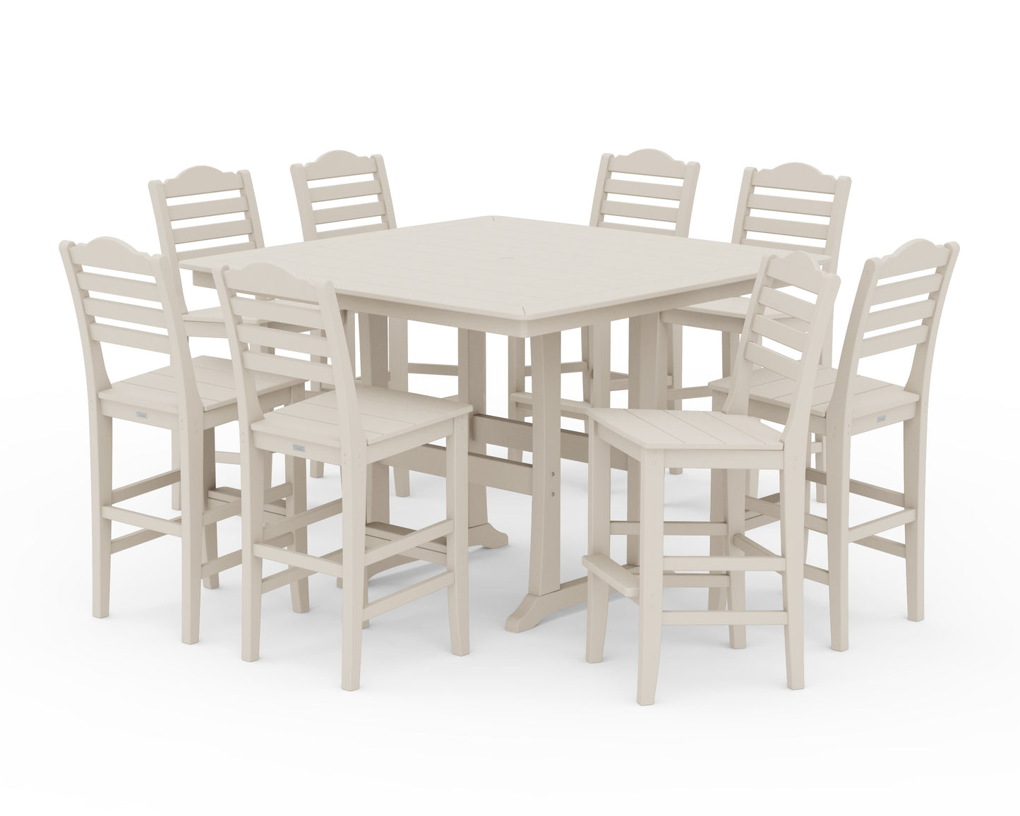 POLYWOOD Savannah Side Chair 9-Piece Square Bar Set with Trestle Legs — Sand