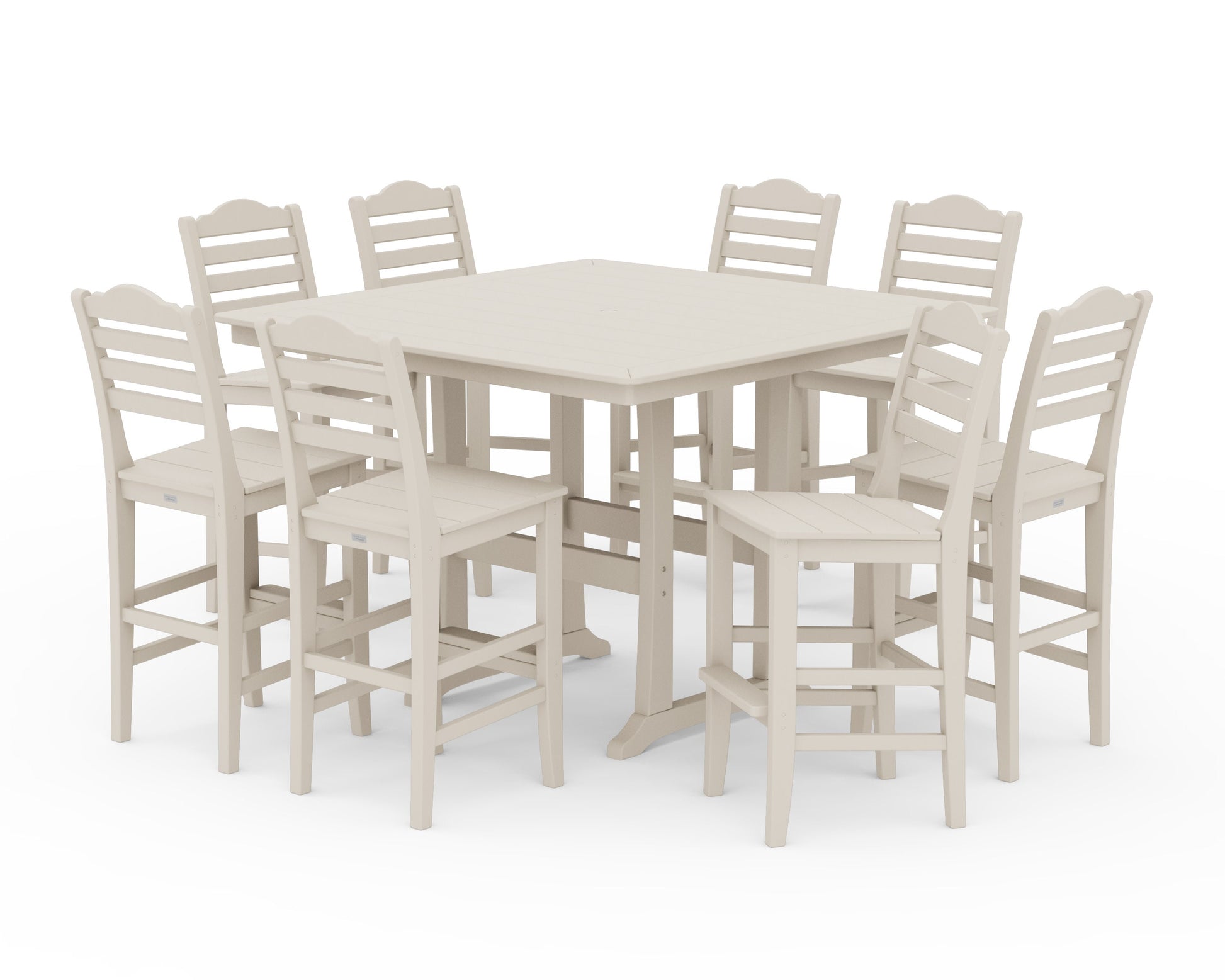 POLYWOOD Savannah Side Chair 9-Piece Square Bar Set with Trestle Legs — Sand