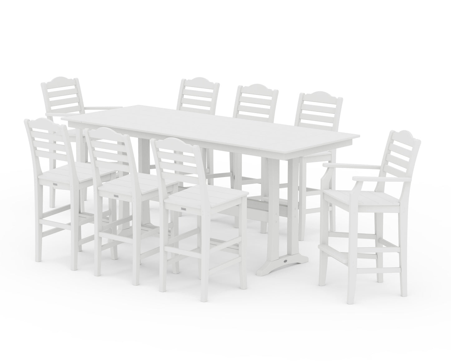 POLYWOOD Savannah 9-Piece Farmhouse Bar Set with Trestle Legs — White