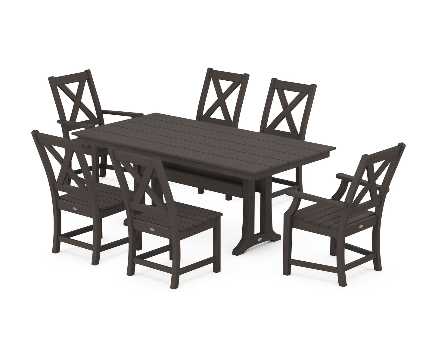 POLYWOOD Braxton 7-Piece Farmhouse Dining Set With Trestle Legs — Vintage Coffee