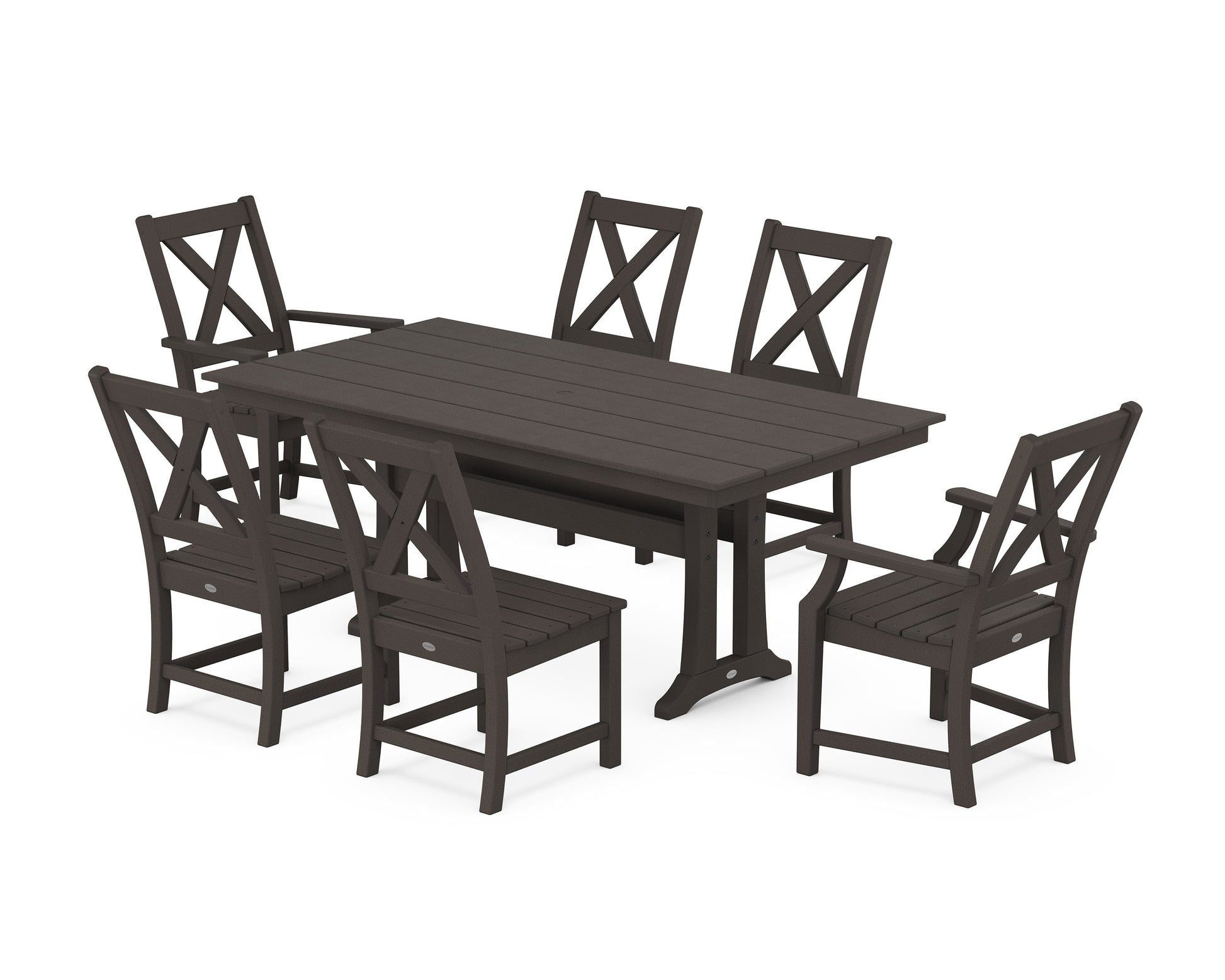 POLYWOOD Braxton 7-Piece Farmhouse Dining Set With Trestle Legs — Vintage Coffee