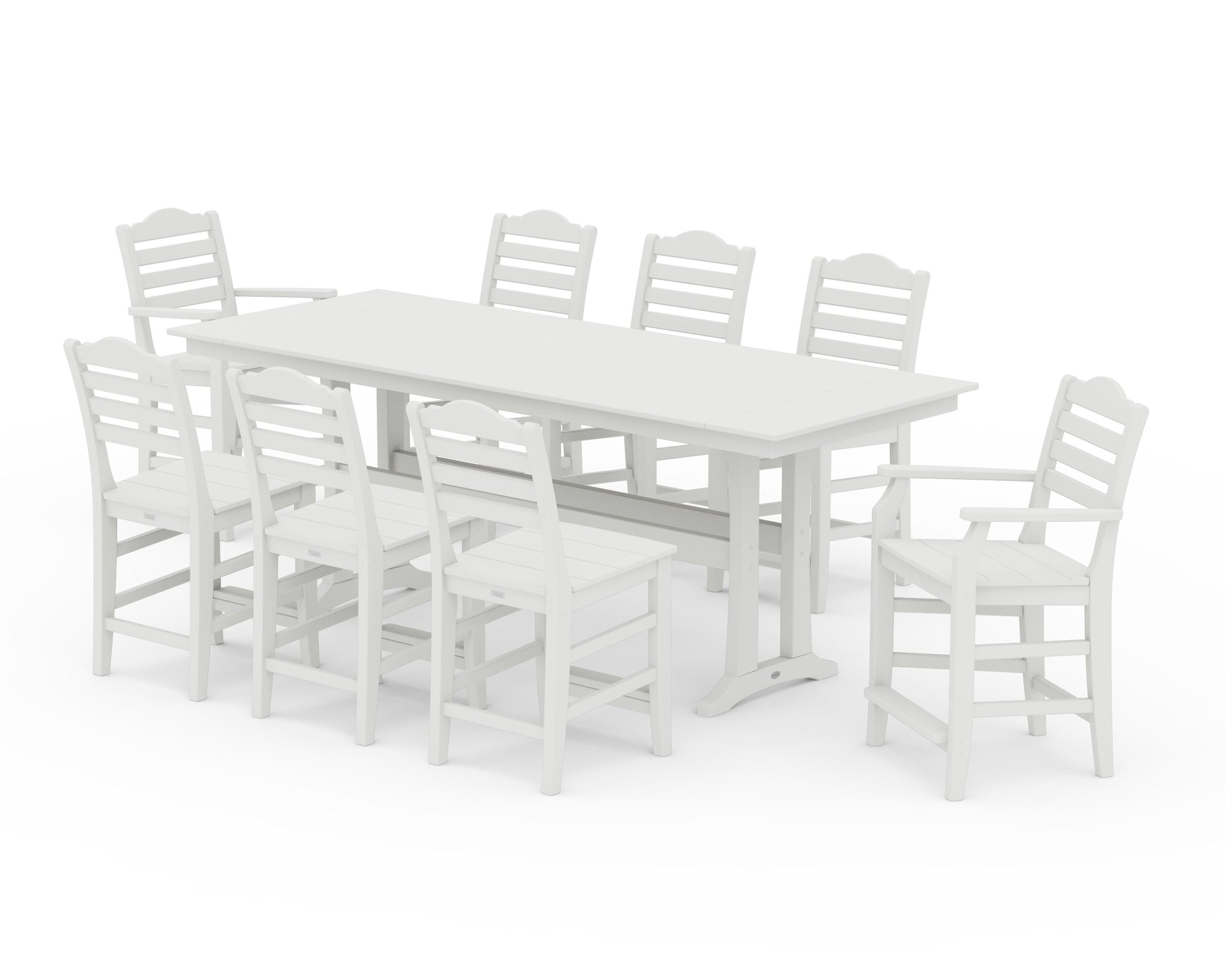 POLYWOOD Savannah 9-Piece Farmhouse Counter Set with Trestle Legs — Vintage White