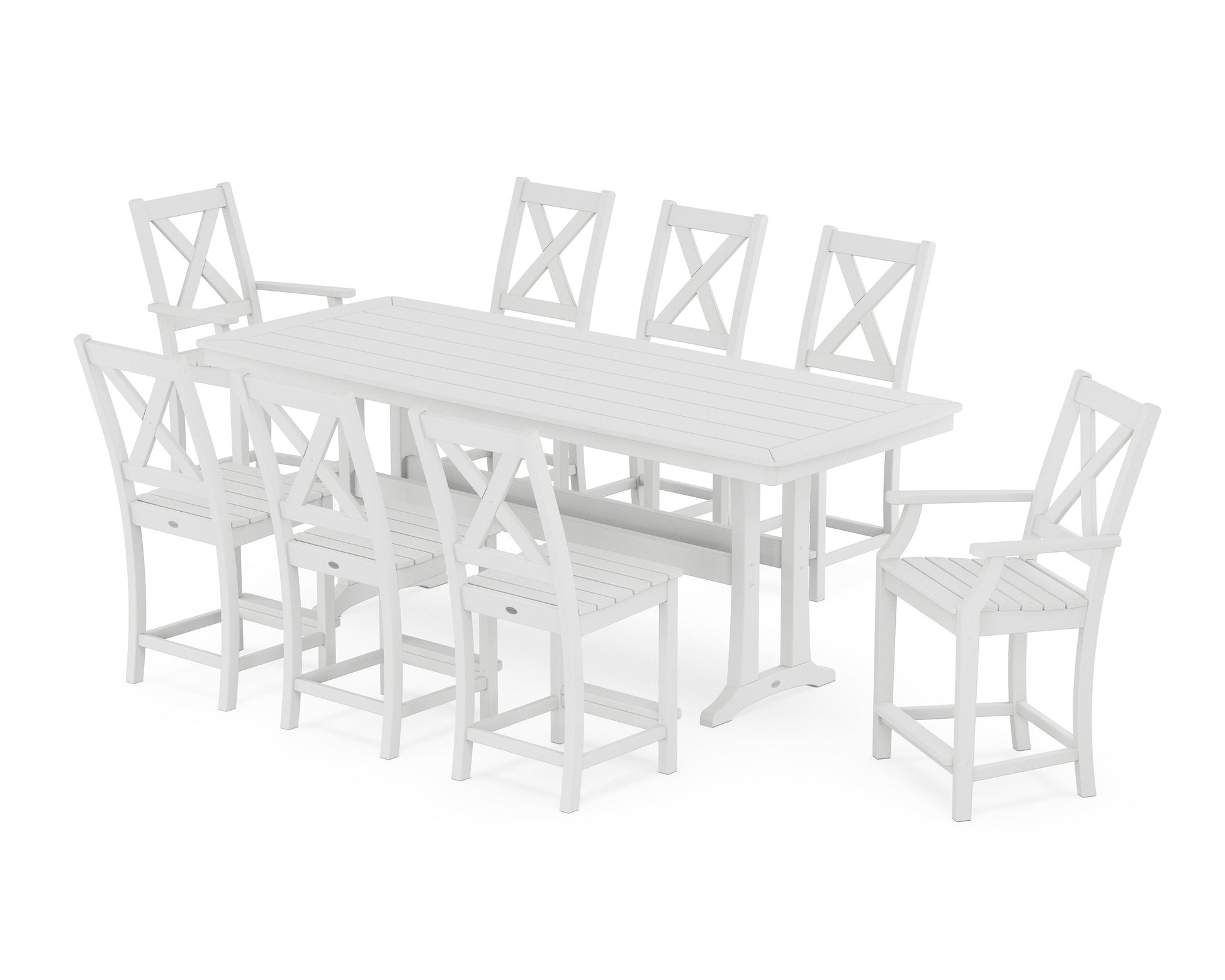 POLYWOOD Braxton 9-Piece Counter Set with Trestle Legs — White