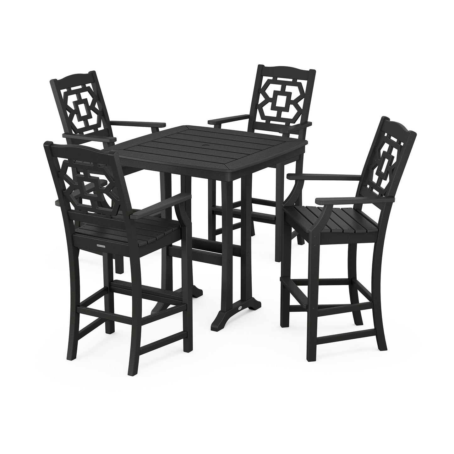 POLYWOOD Chinoiserie 5-Piece Bar Set with Trestle Legs — Black