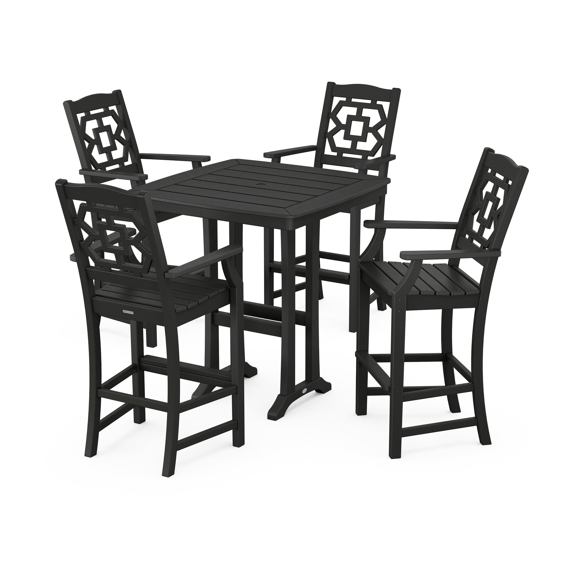 POLYWOOD Chinoiserie 5-Piece Bar Set with Trestle Legs — Black
