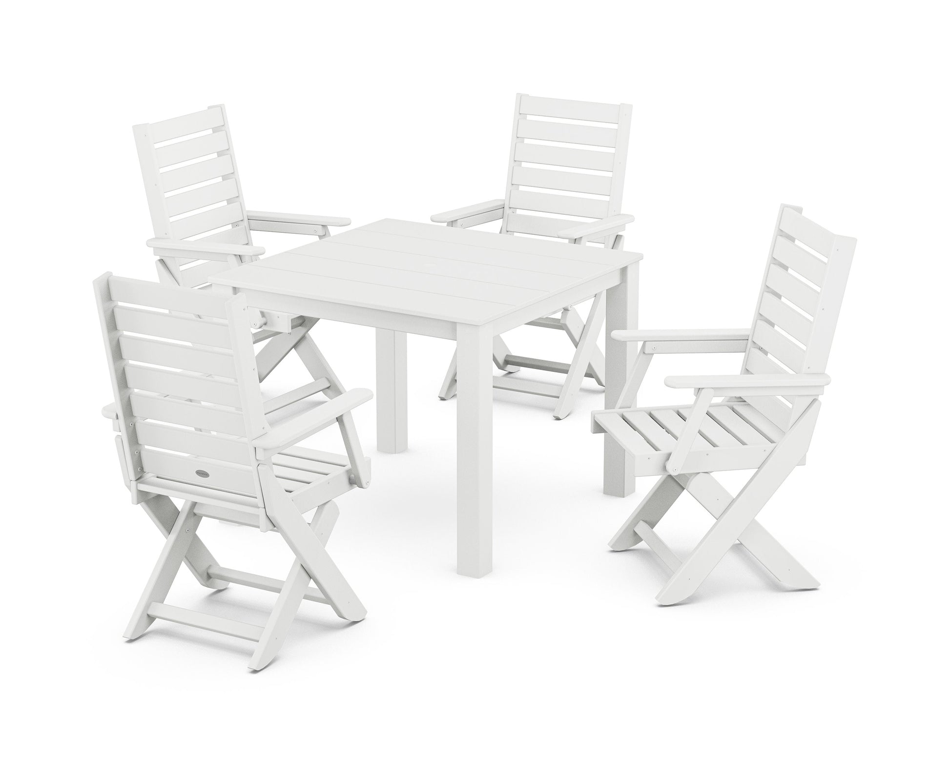 POLYWOOD Captain Folding Chair 5-Piece Parsons Dining Set — White