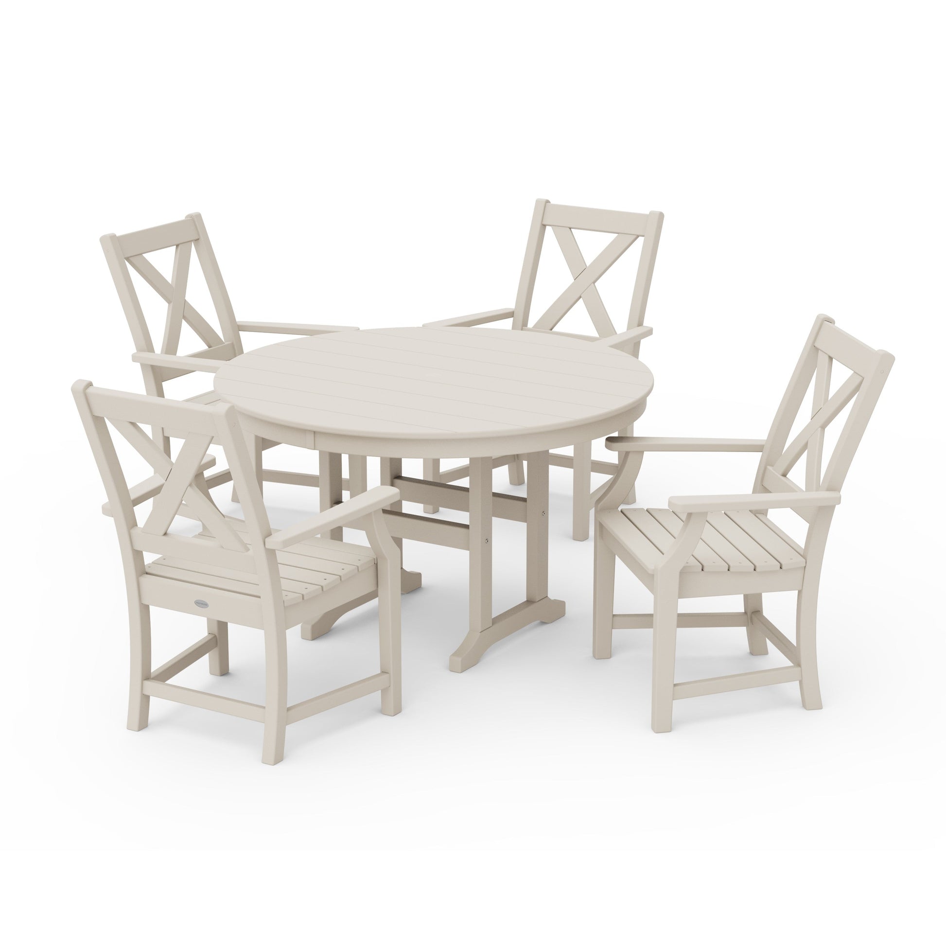 POLYWOOD Braxton 5-Piece Round Farmhouse Dining Set — Sand