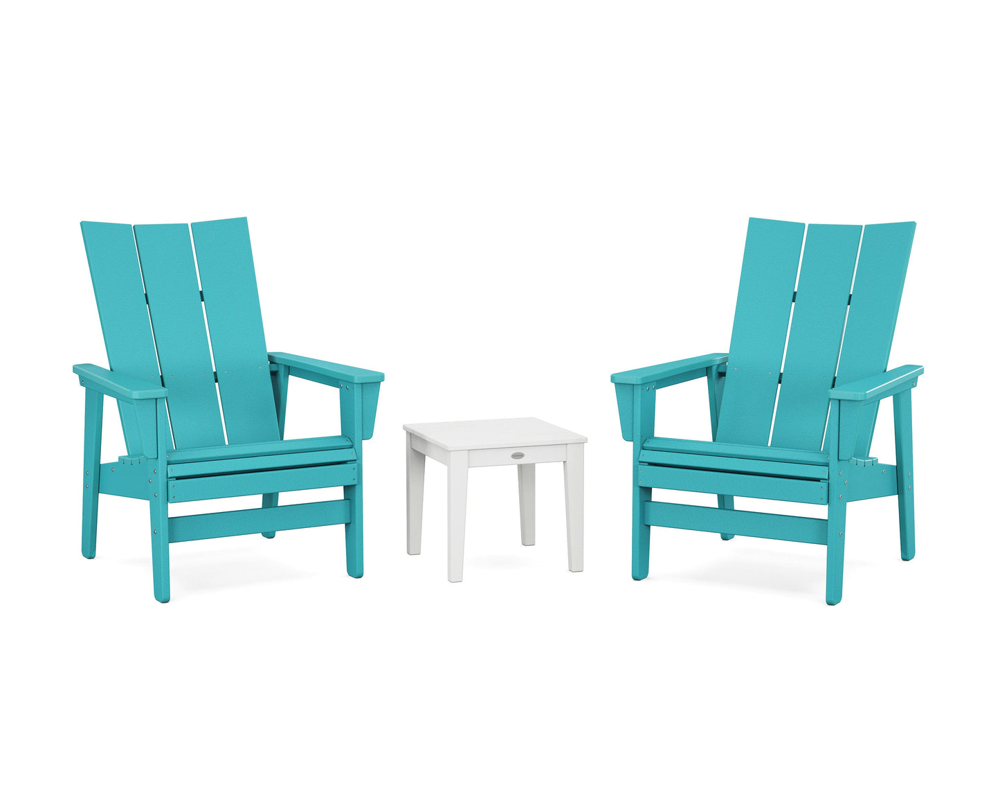 POLYWOOD 3-Piece Modern Grand Upright Adirondack Set — Aruba / White
