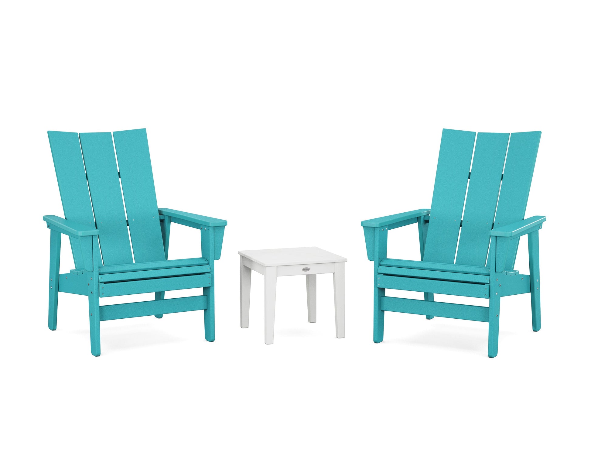 POLYWOOD 3-Piece Modern Grand Upright Adirondack Set — Aruba / White